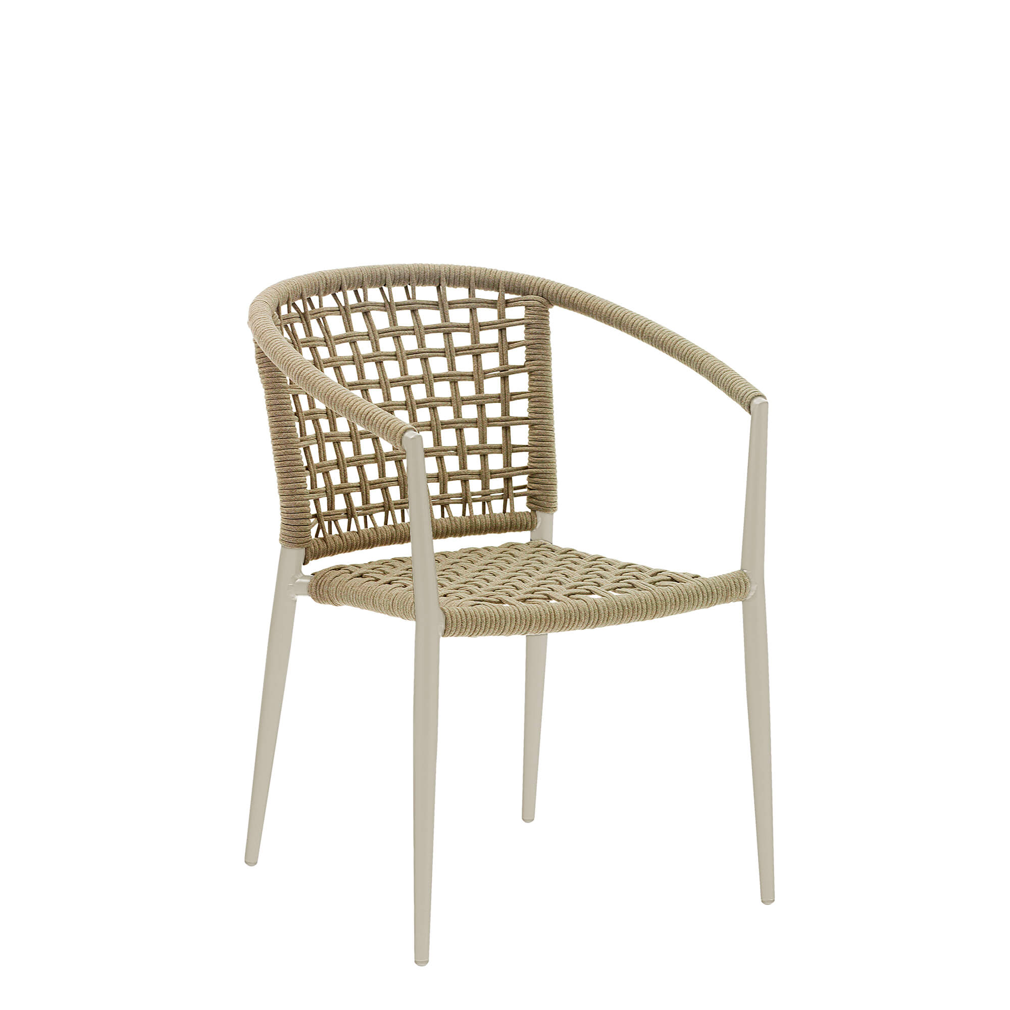 Calderas Creme Outdoorstuhl mit Armlehnen und Geflecht – Vorderansicht