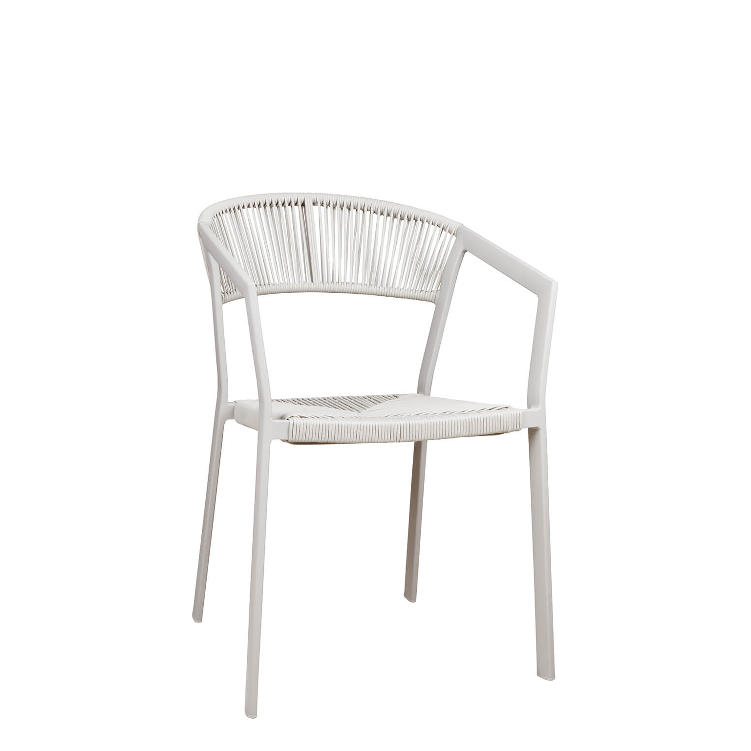 Sponto-X Greige Outdoorstuhl mit pflegeleichtem Kunststoffgeflecht und Greige-Gestell – Seitenansicht