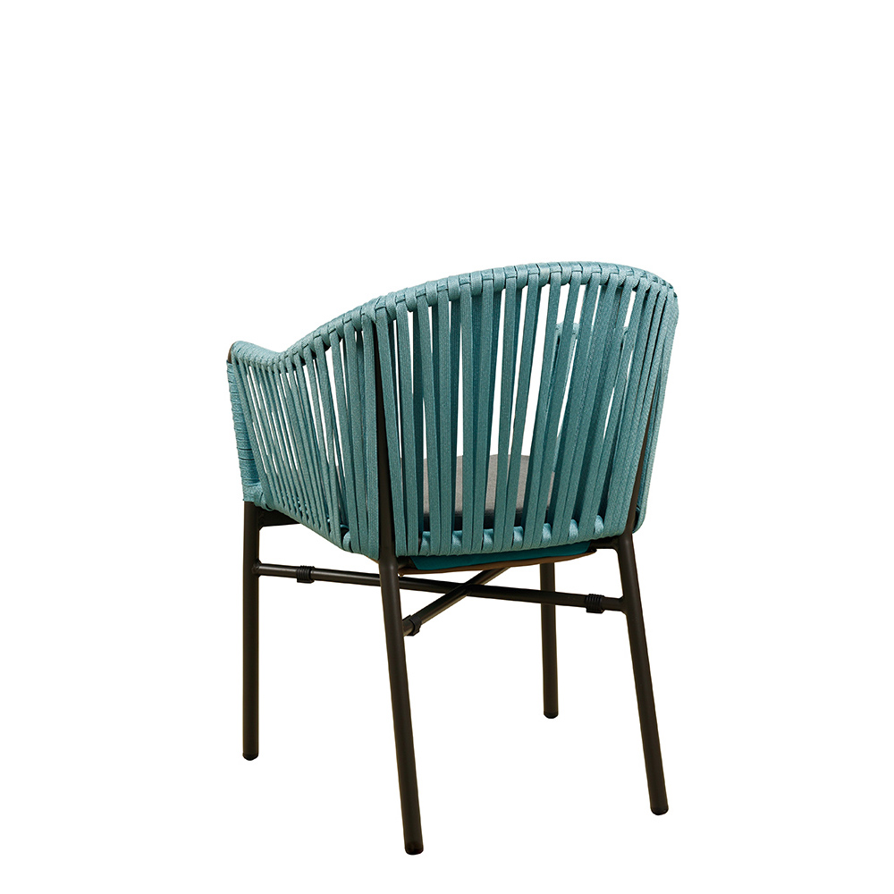 Ramila-48 Tiffany Terrassenstuhl mit beigem Aluminiumgestell und Textilen-Rücken, stapelbar und wetterfest für Gastronomie Rückansicht