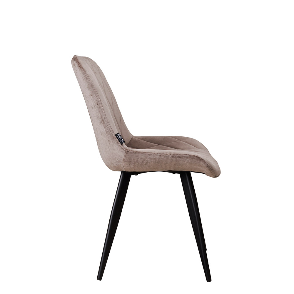 Polsterstuhl Rombo Light Brown – Schalenstuhl mit Rautensteppung und schwarzem Metallgestell für Gastronomie Seitenansicht