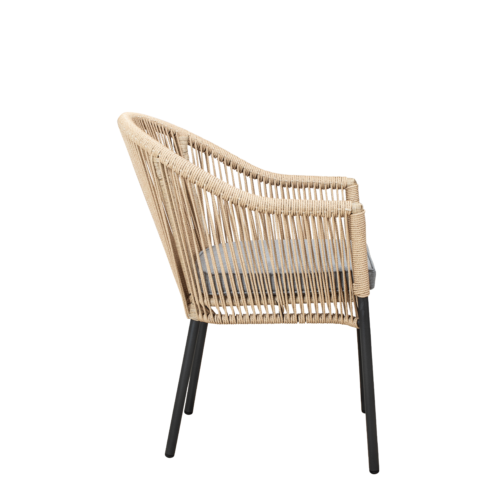 Mona Cream Outdoorstuhl mit Armlehnen und Sitzkissen – Seitenansicht