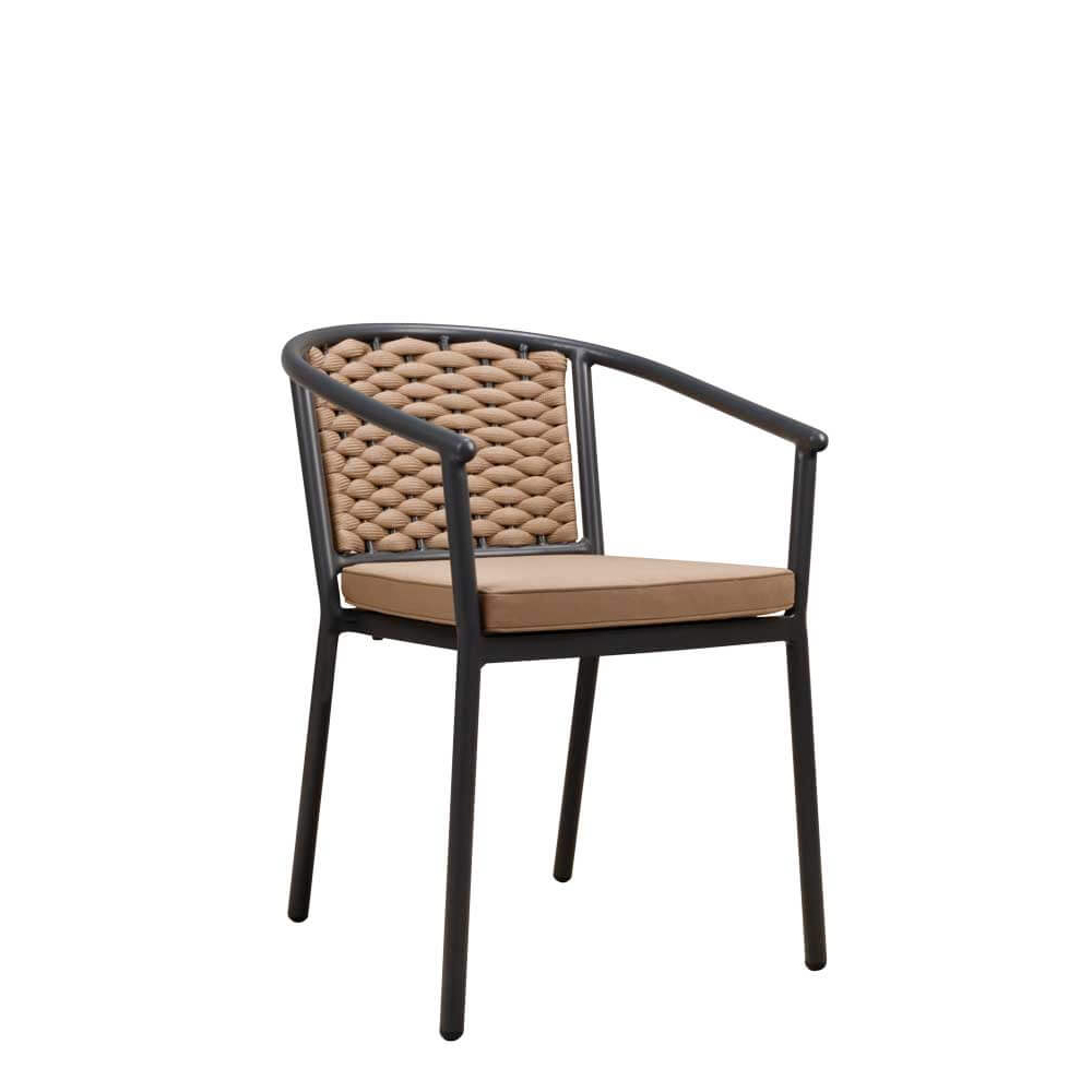 Terrassenstuhl Nea Caramel mit Rope-Rückenlehne und Aluminiumgestell für die Gastronomie