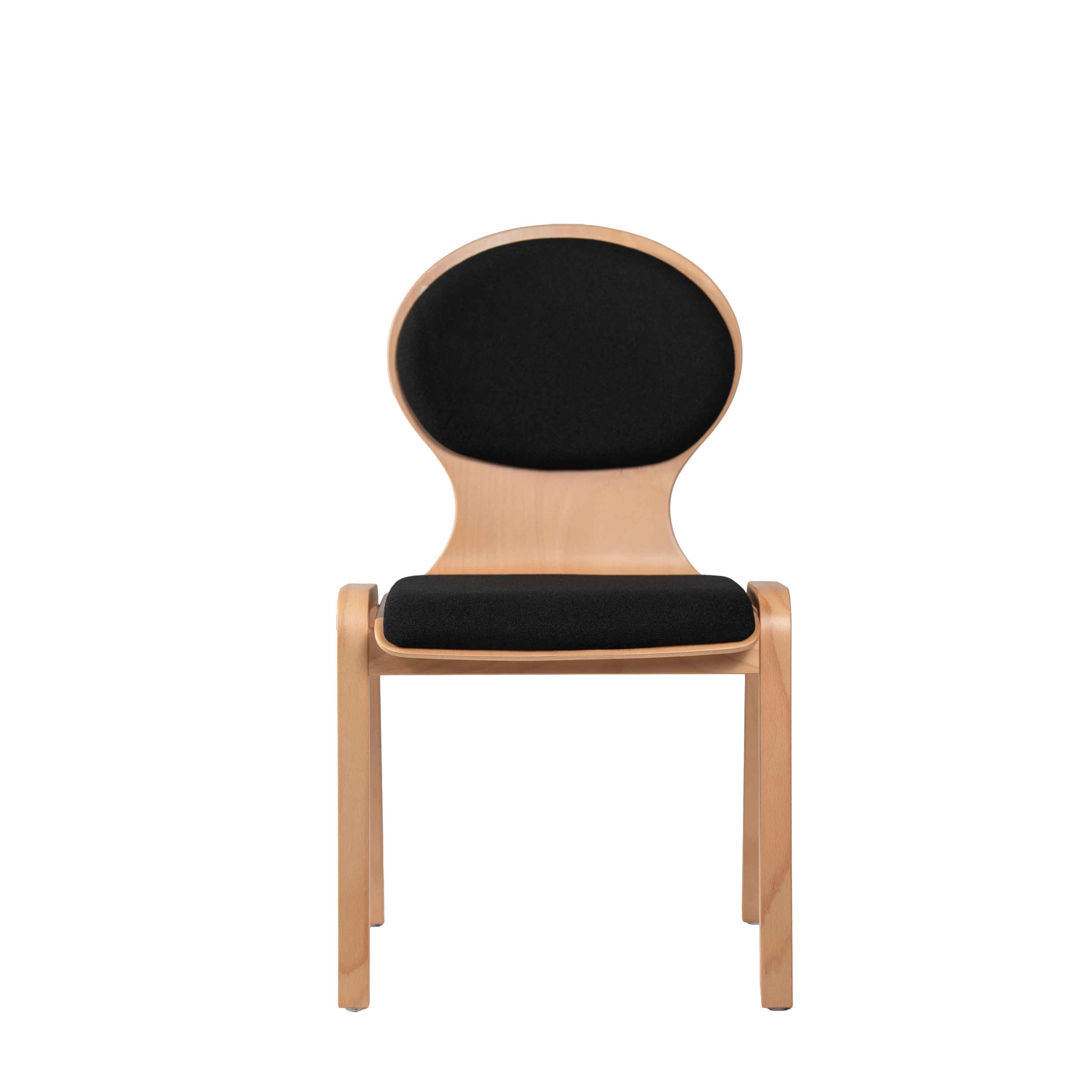 Konferenzstuhl Eruno 120 W mit gepolsterter runder Rückenlehne und Sitzfläche aus Buchenholz – Frontalansicht