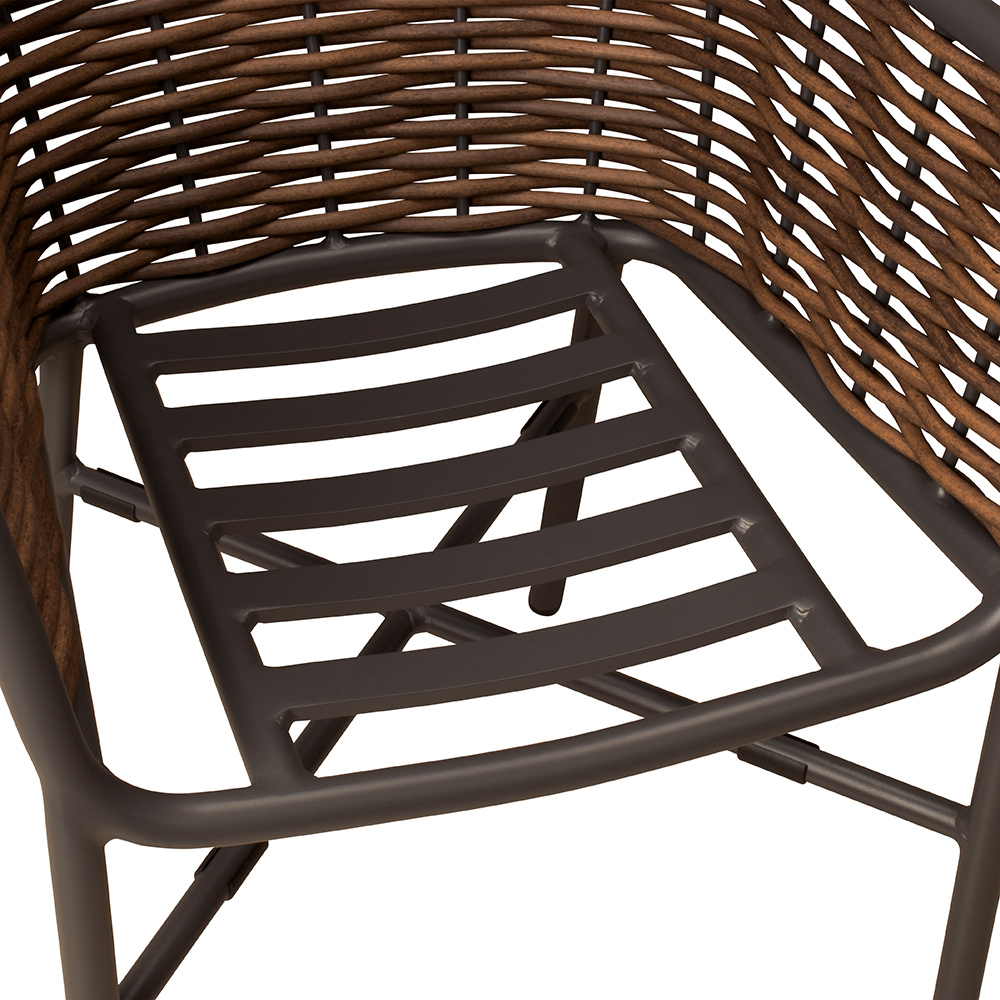 Orkney Natur Outdoorstuhl mit Armlehnen und Geflecht – Sitzflaeche ohne Sitzkissen