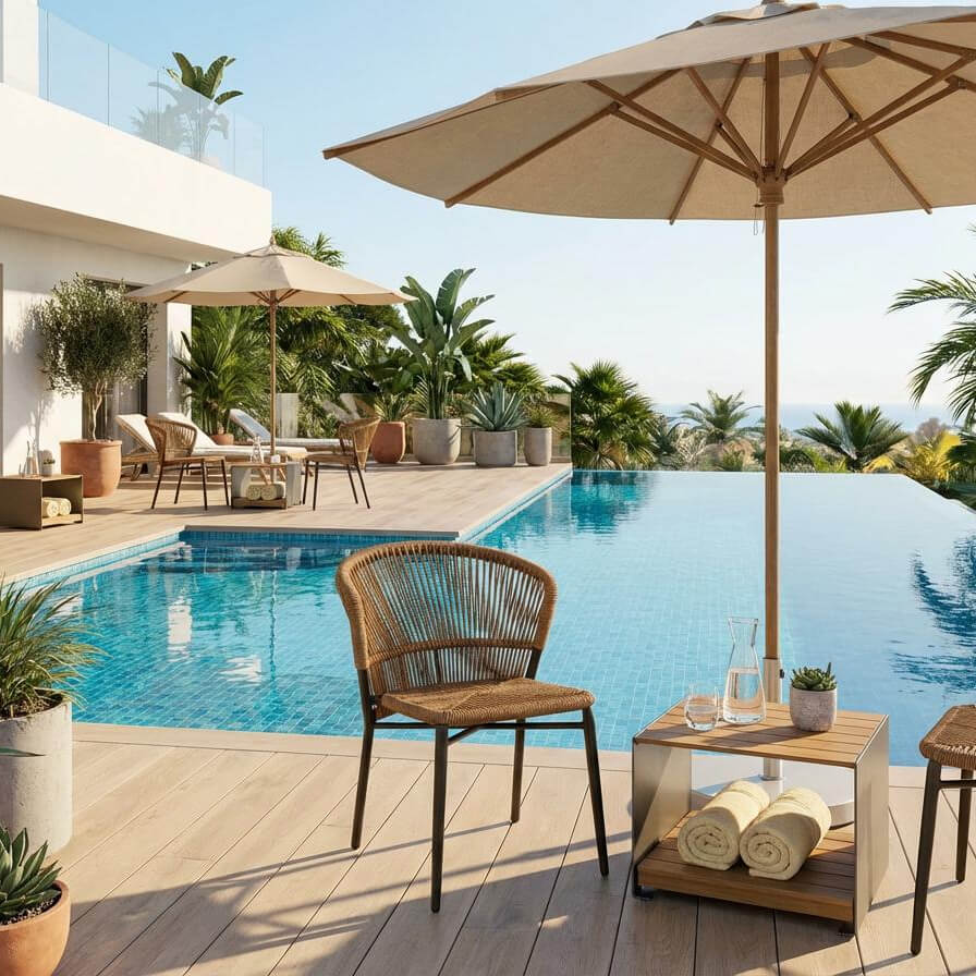 terrassenstuehle_gastronomie_Elefino_natur_milieubild_einzeln Elefino Natur Outdoorstuhl mit Geflecht – Milieubild einzeln