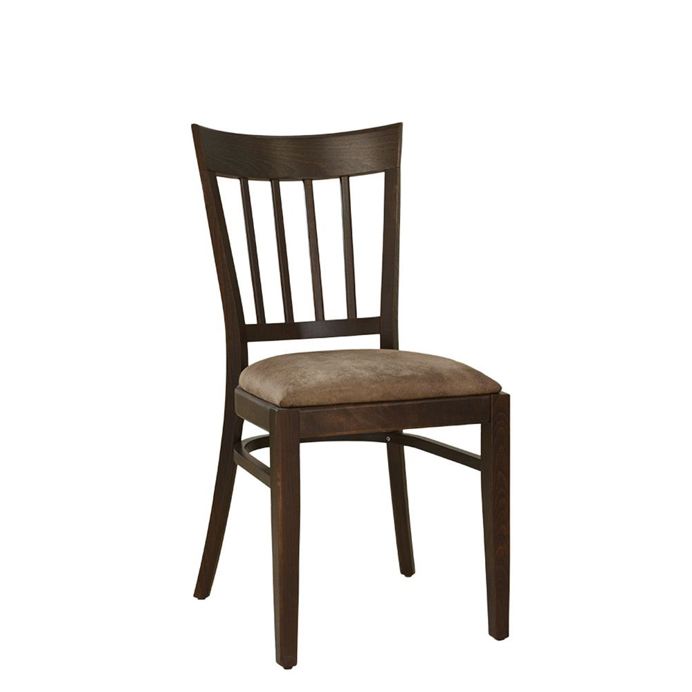 Stapelstuhl Bana-P-ST mit Polstersitz, hoher Rückenlehne und Buchenholzgestell für Gastronomie