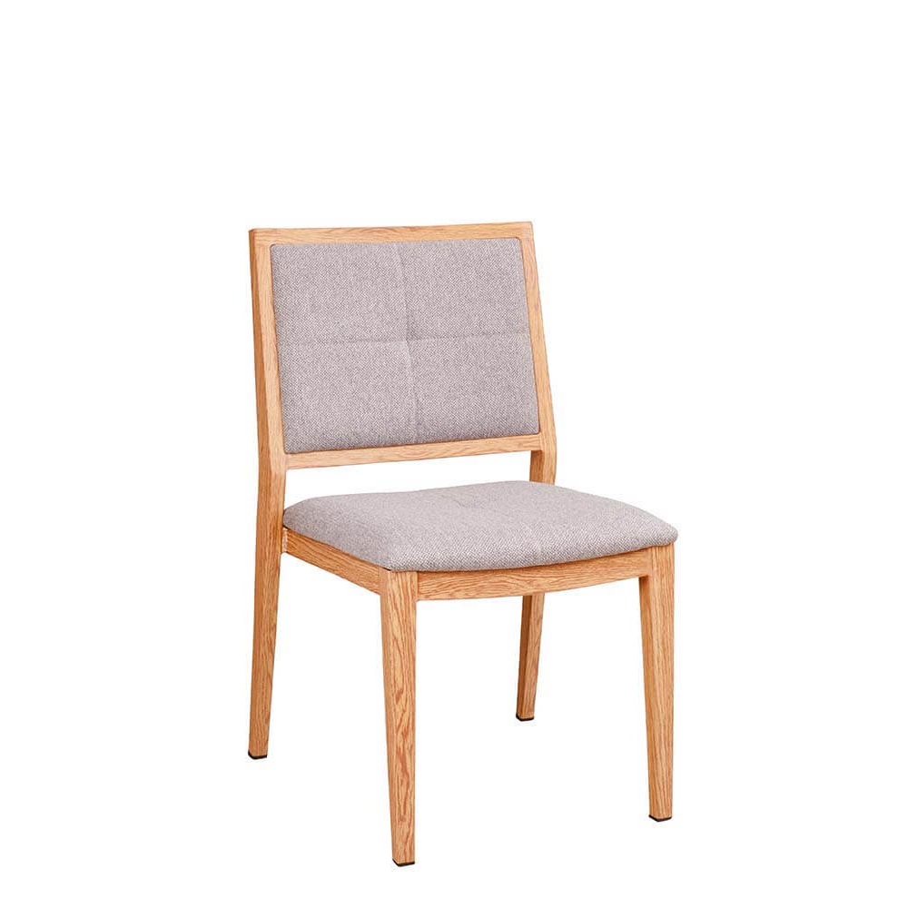 Stapelbarer Bankettstuhl Tirano mit Polsterung und Holzoptik-Gestell