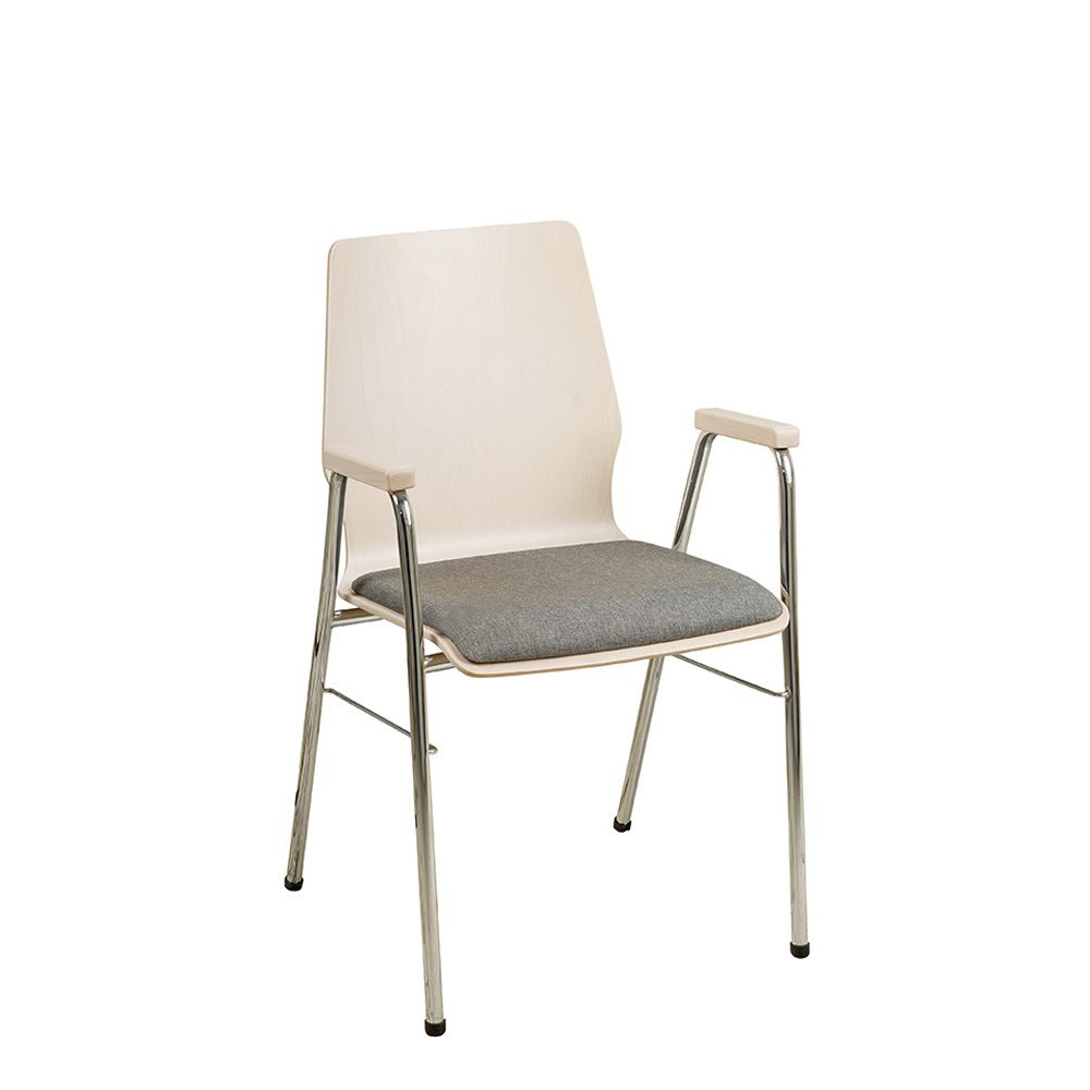 Konferenzstuhl Eruno-210-A50 mit Polstersitz, Holzlehne, Armlehnen und verchromtem Gestell