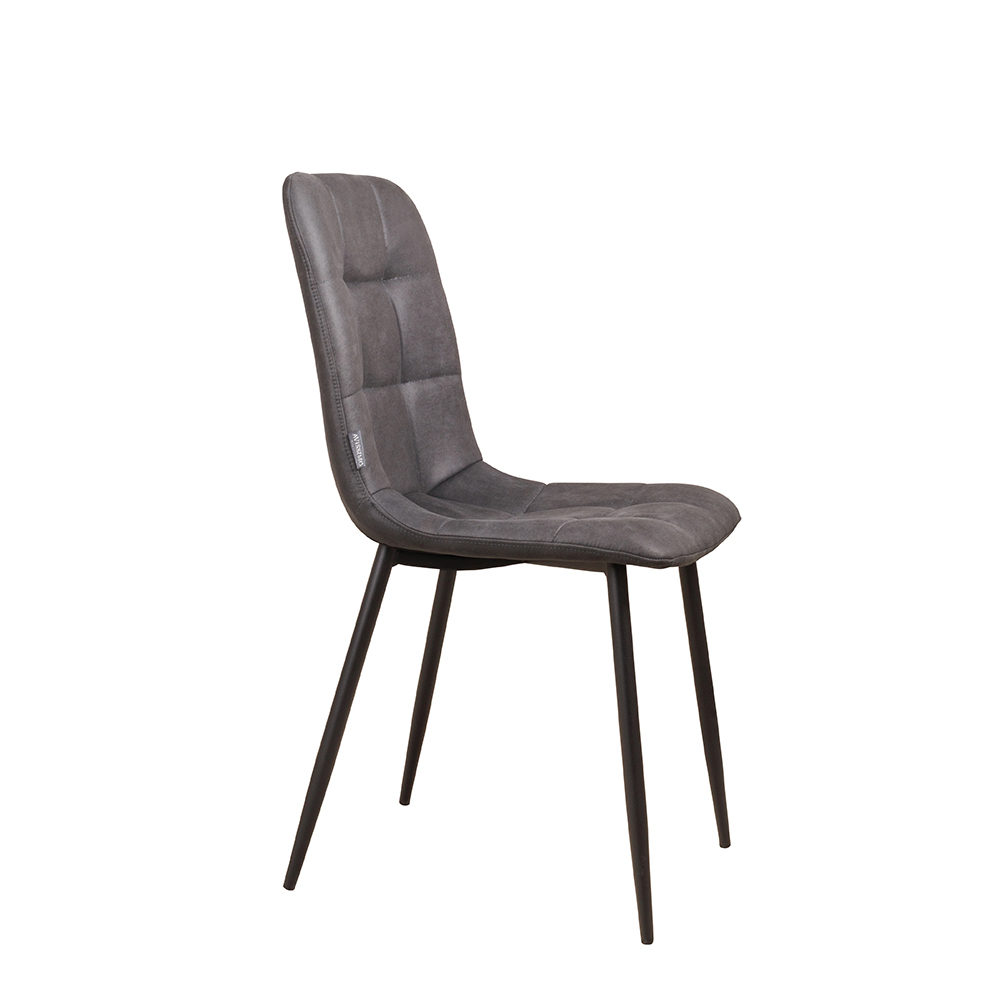 Polsterstuhl Derri Yuma-16 – ein Stuhl mit quadratischer Steppung und schwarzem Metallgestell für Gastronomie Seitenansicht