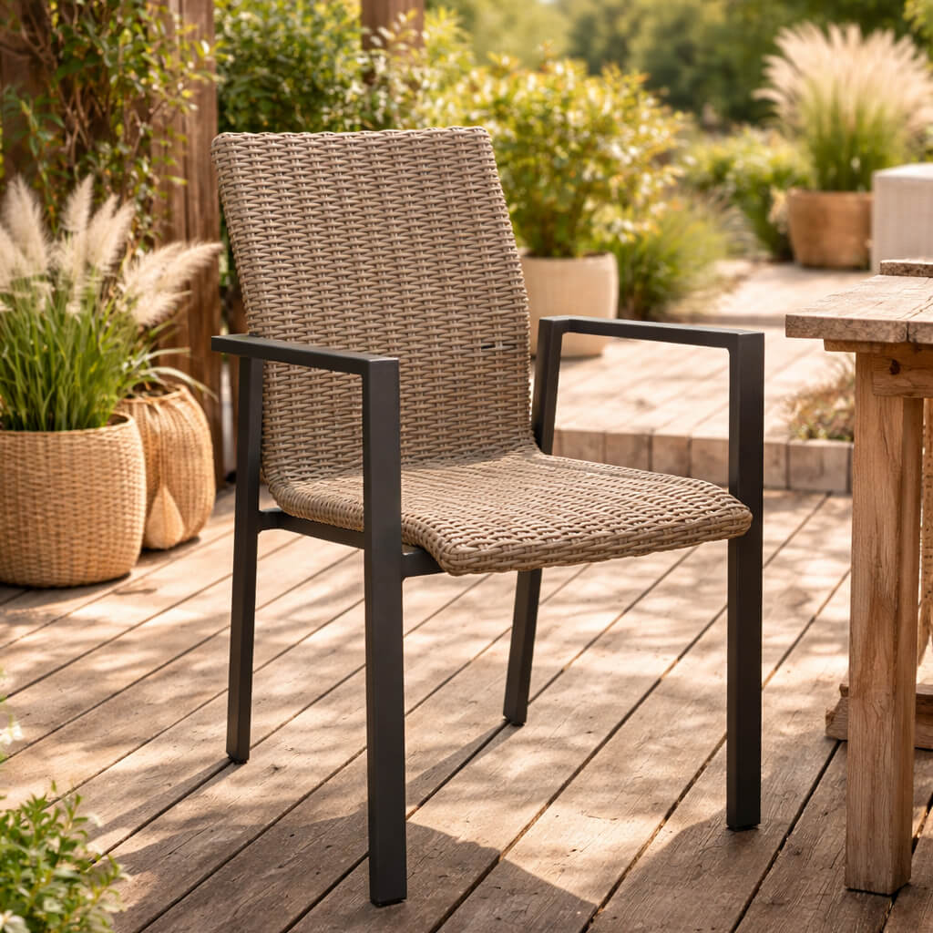 Benora Natur Outdoorstuhl mit Geflecht – Milieubild einzeln