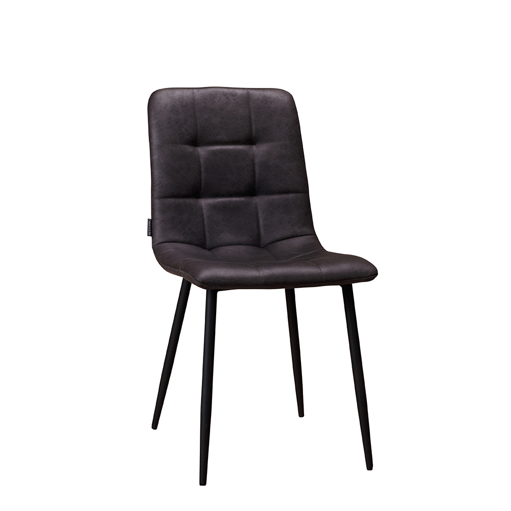 Polsterstuhl Derri Toreador-801 – dunkler Stuhl mit Kassettensteppung und schwarzem Metallgestell für Gastronomie