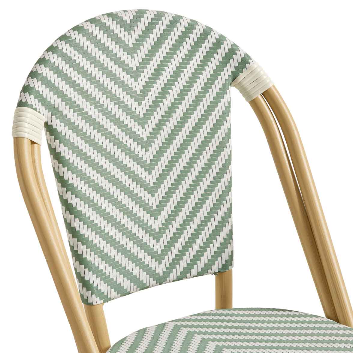 Zypern Green White Outdoorstuhl mit Rückenlehne im grün-weißen Flechtmuster - Detailansicht Rückenlehne