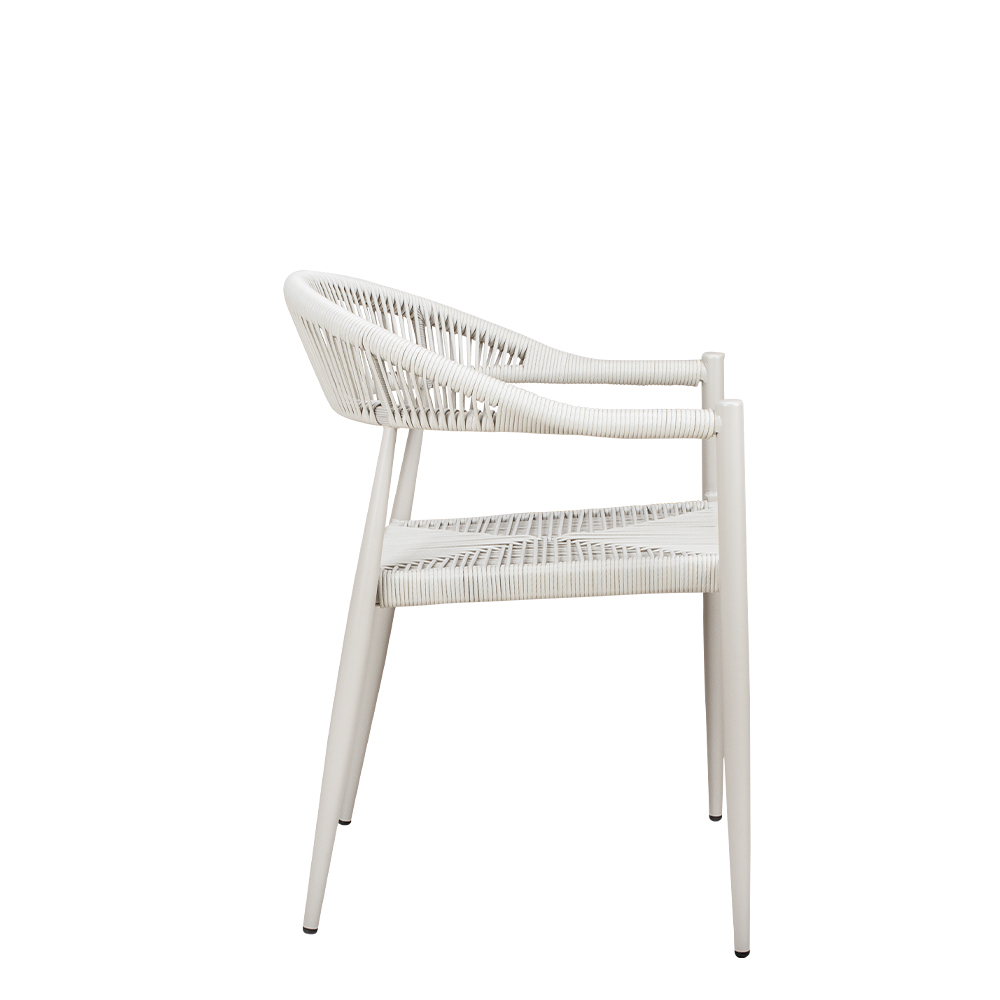 Spidano-X Greige-Greige Outdoorstuhl mit Rücken- und Armlehne mit Hellgrauen Flechtmuster- Seitenansicht