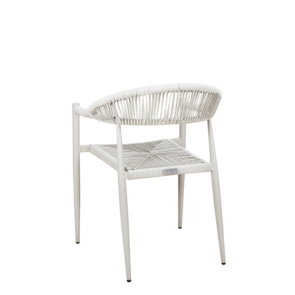 Spidano-X Greige-Greige Outdoorstuhl mit Rücken- und Armlehne mit Hellgrauen Flechtmuster- Rückansicht