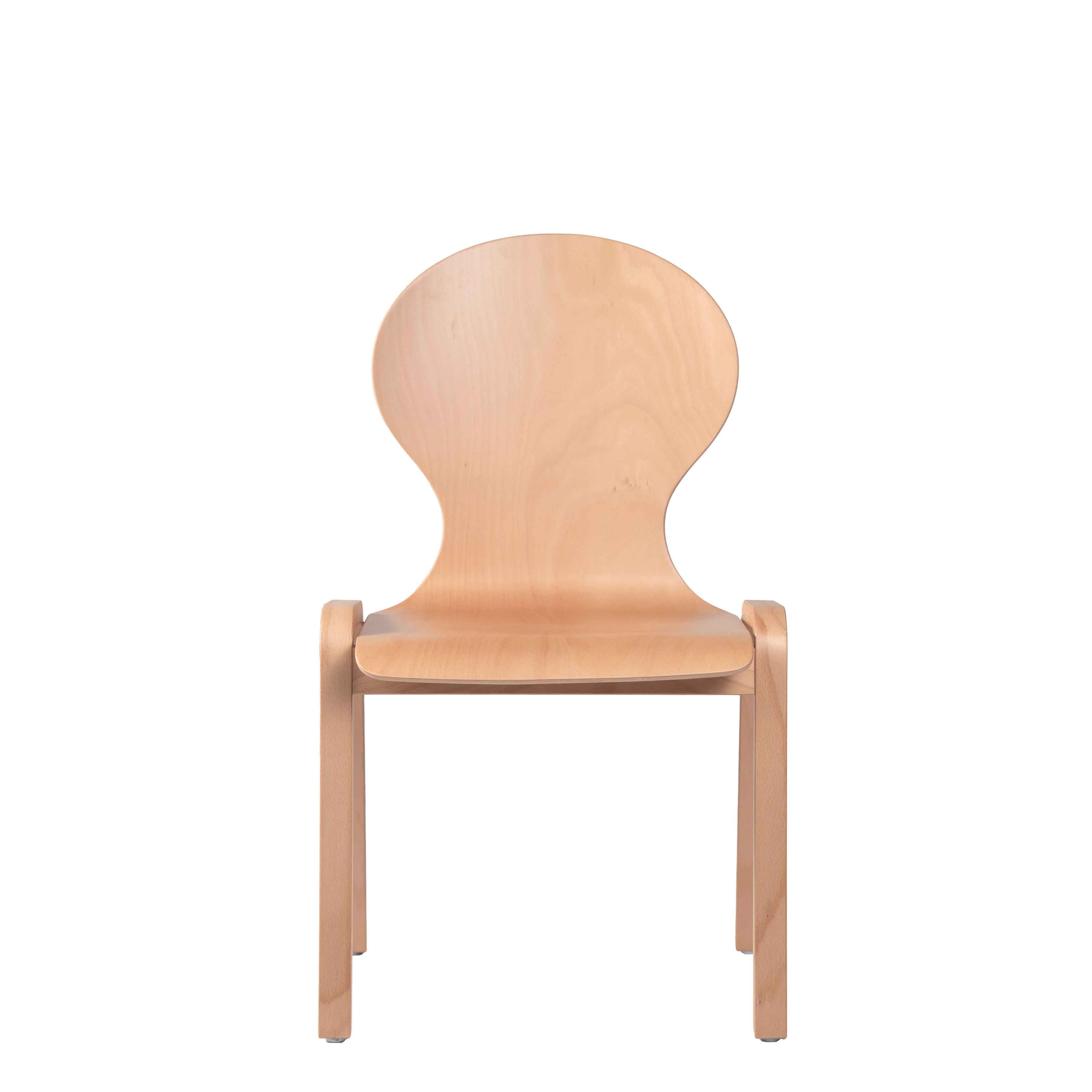 Konferenzstuhl Eruno 100 W mit runder Rückenlehne und Holzsitzfläche aus Buchenholz – Frontalansicht