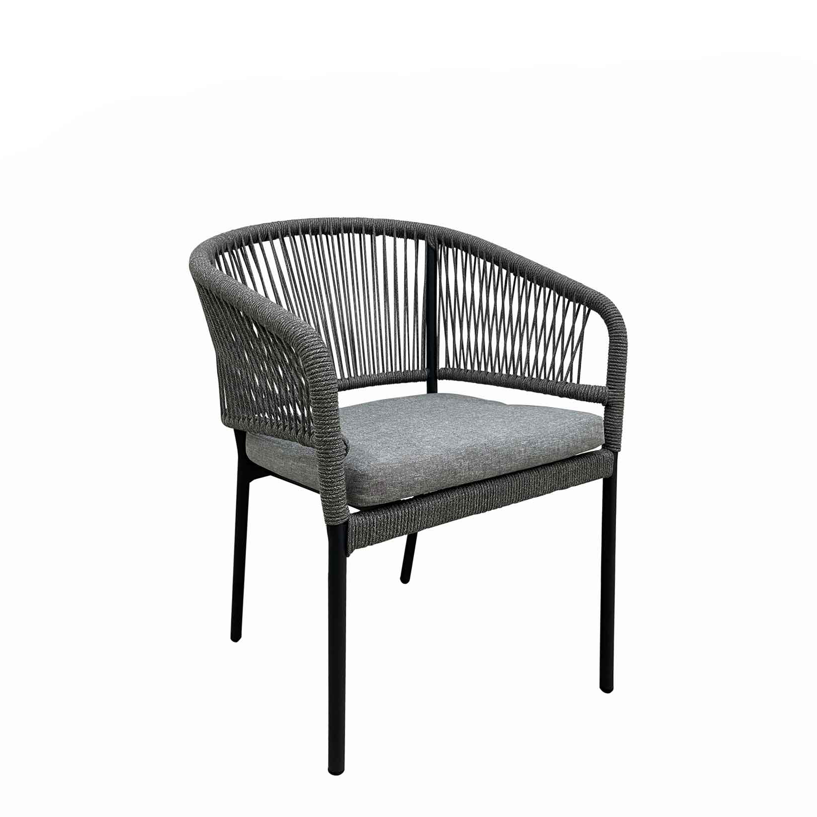 Densa Grey Outdoorstuhl mit Armlehnen, Sitzkissen und Geflecht – Vorderansicht