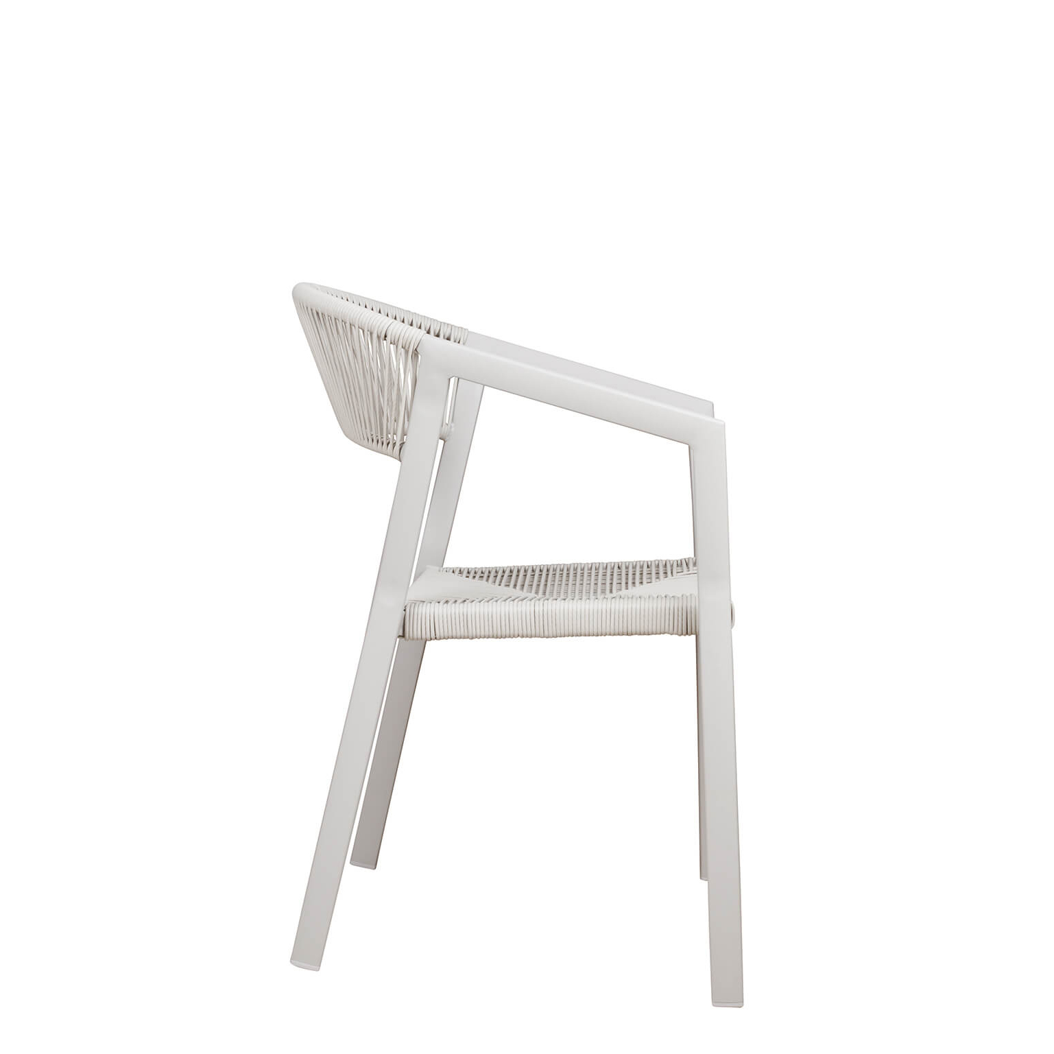 Seitenansicht des stapelbaren Gastronomiestuhls Sponto-X Greige mit schräger Armlehne