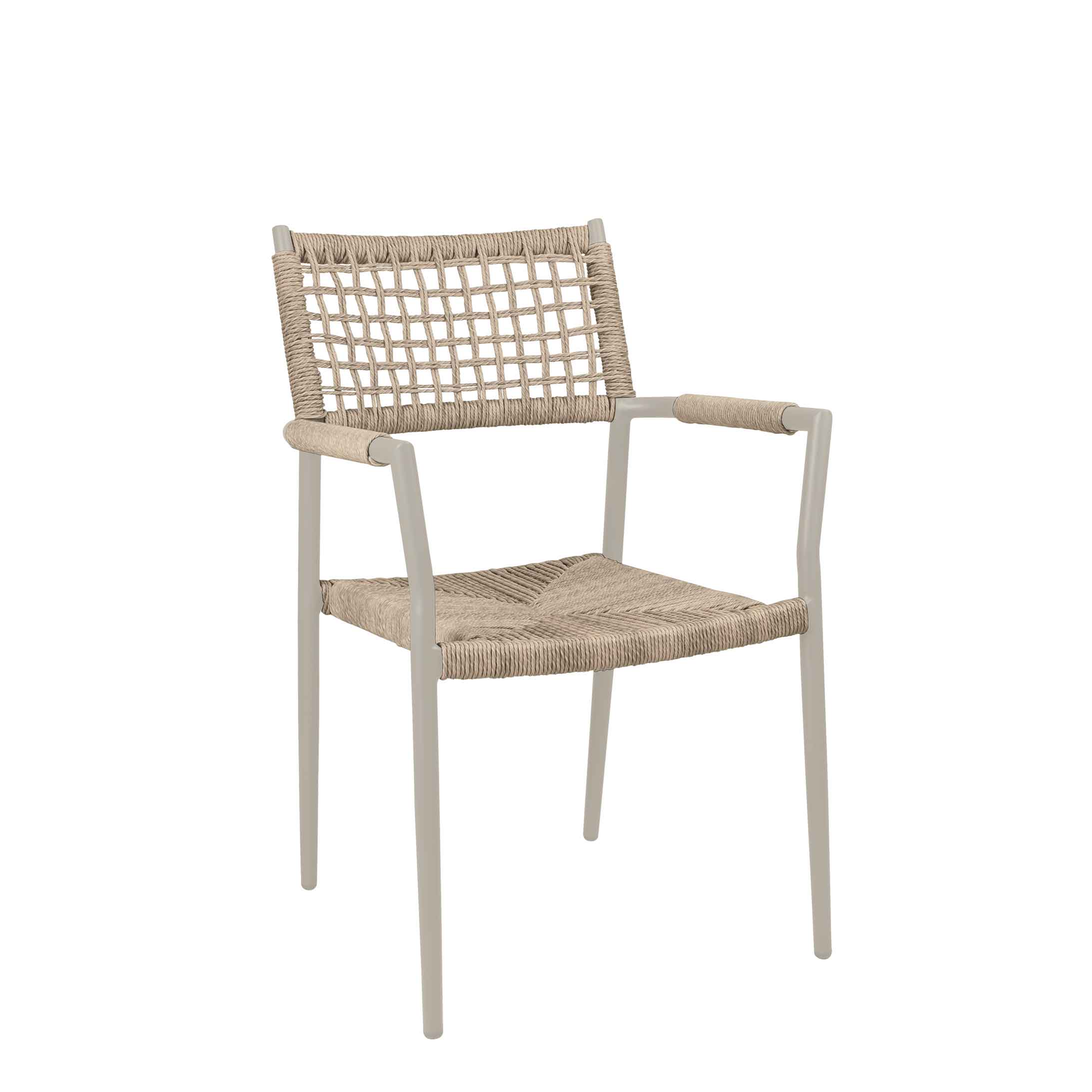 Sisson Cream Outdoorstuhl mit Armlehnen und Geflecht – Vorderansicht