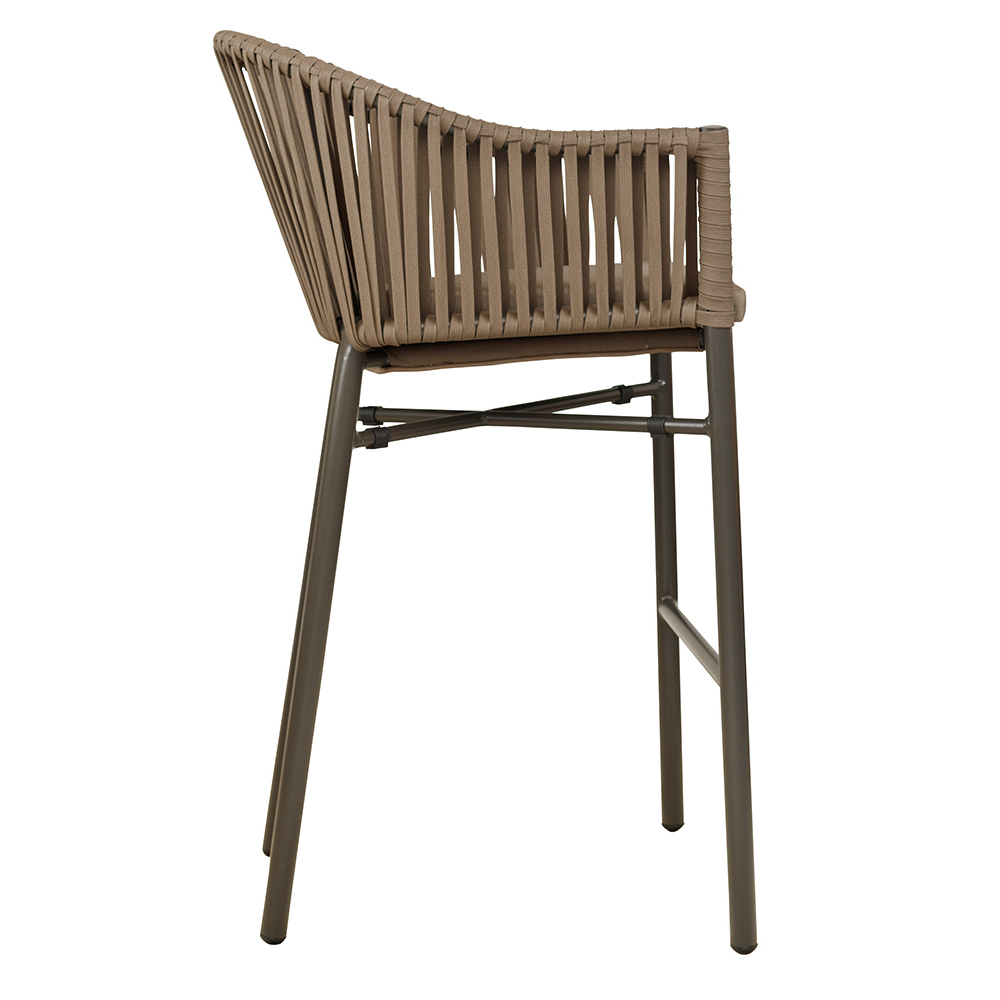 Outdoor-Barhocker Ramila-Bar Taupe mit Aluminiumgestell und grauem Sitzkissen Seitenansicht