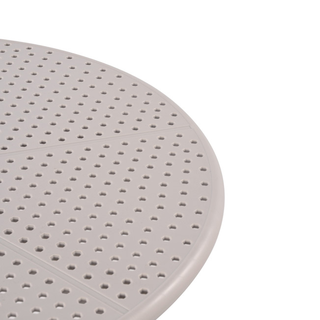 Runder Kunststoff-Gastronomietisch FOMA-T100 in Hellgrau mit stabilem 4-Fuß-Gestell