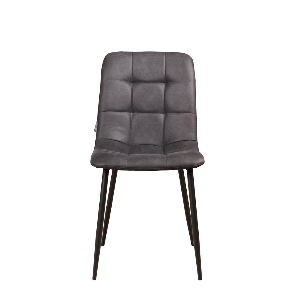 Polsterstuhl Derri Yuma-16 – ein Stuhl mit quadratischer Steppung und schwarzem Metallgestell für Gastronomie Frontansicht