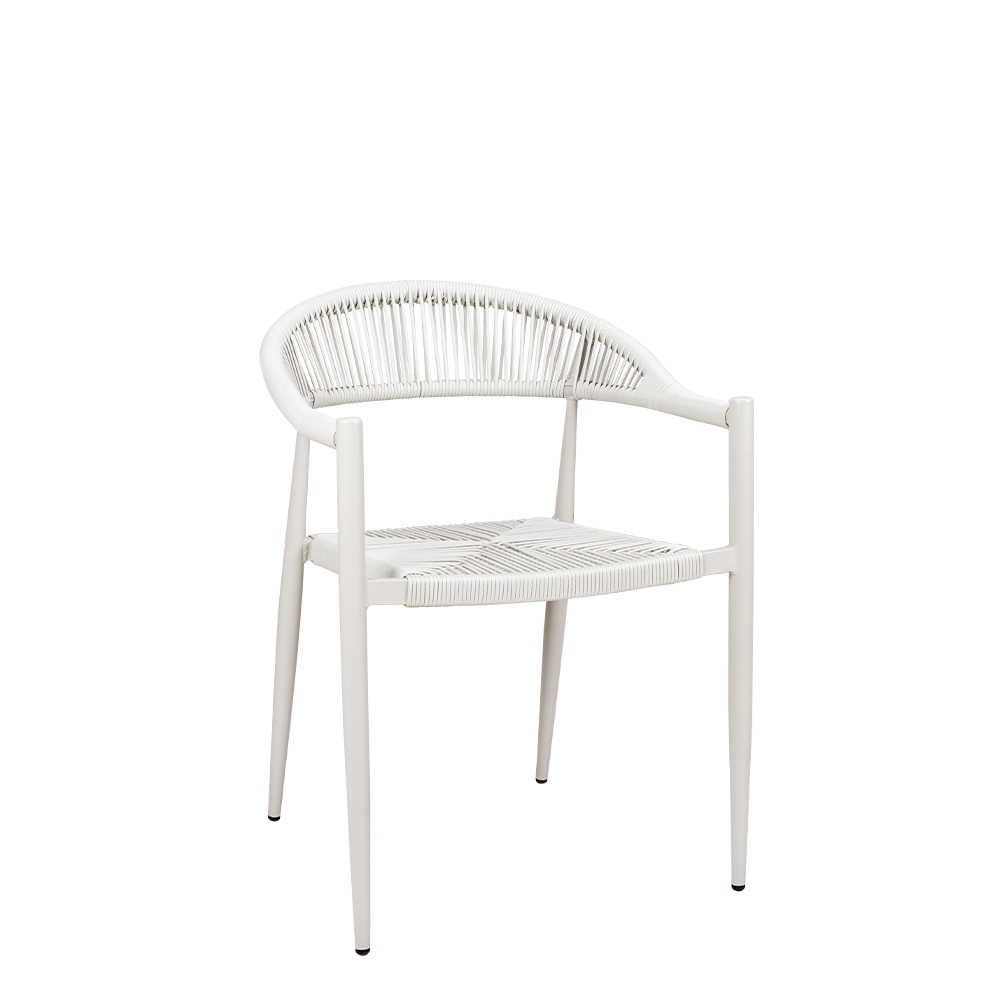 Spidano-X Greige-Greige Outdoorstuhl mit Rücken- und Armlehne mit Hellgrauen Flechtmuster- Vorderansicht