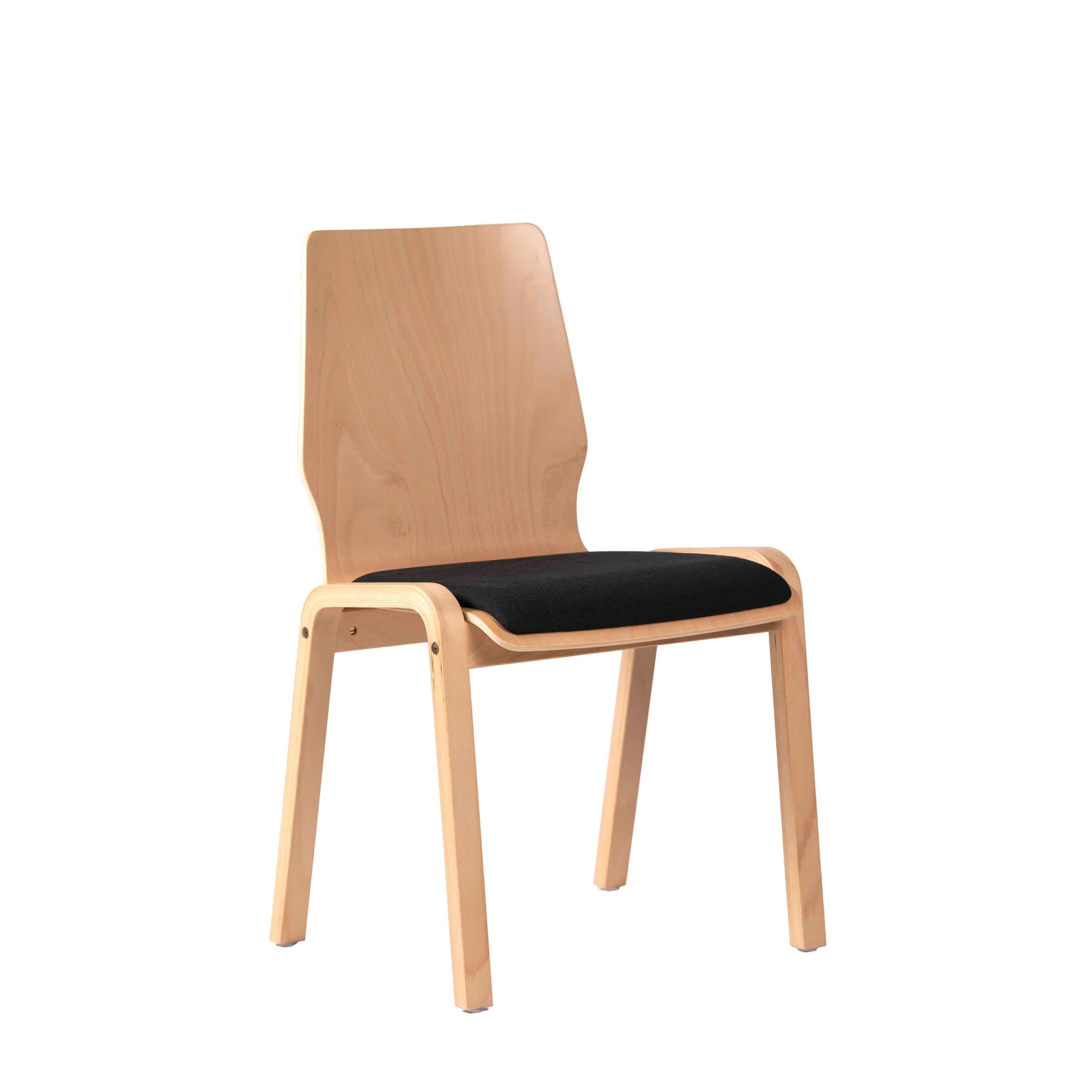 Konferenzstuhl Eruno 210 W mit Rückenlehne und Sitzpolster aus Buchenholz - Schräge Vorderansicht