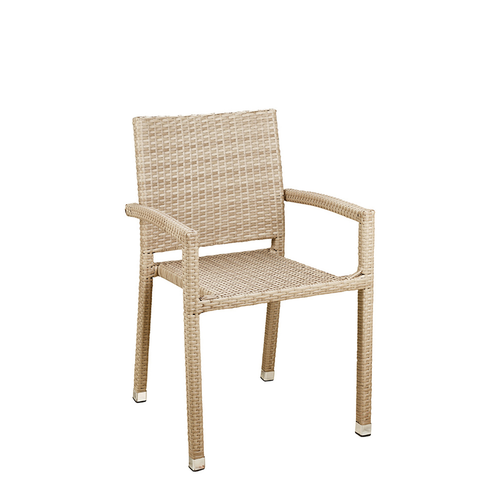 Terrassenstuhl Panama New Beige aus Kunststoffgeflecht mit Armlehnen und Aluminiumgestell