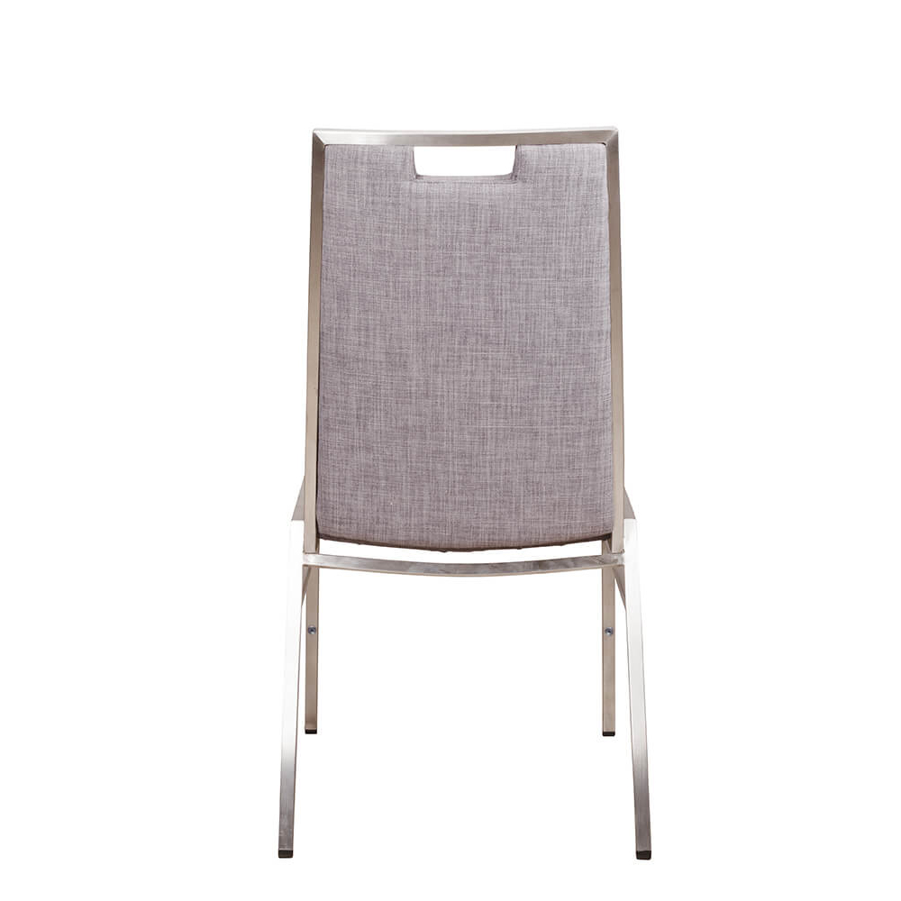 Bankettstuhl Arano mit Metallgestell und grauer Polsterung, stapelbar