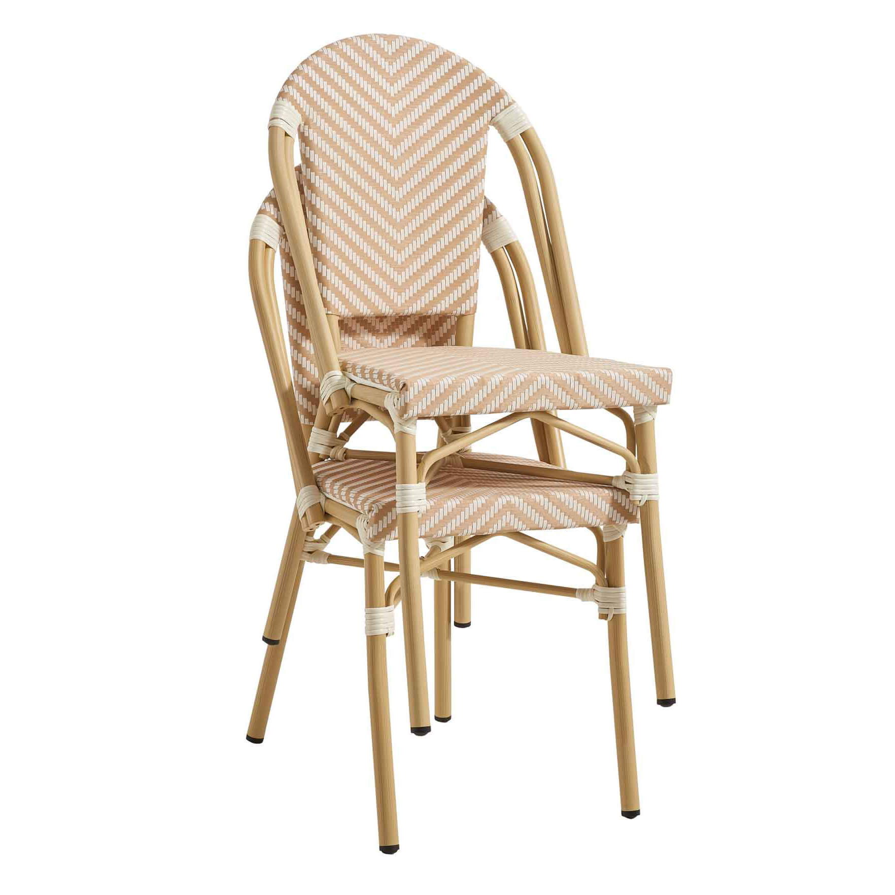 Zypern Cream White Outdoorstuhl mit Rückenlehne mit beige-weißem Flechtmuster in Rattan-Optik - Stapelansicht