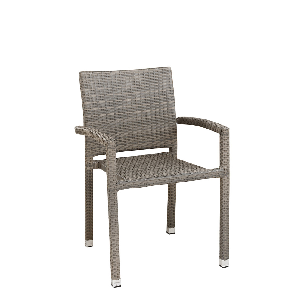 Terrassenstuhl Panama Dolphin aus Kunststoffgeflecht mit Armlehnen und Aluminiumgestell