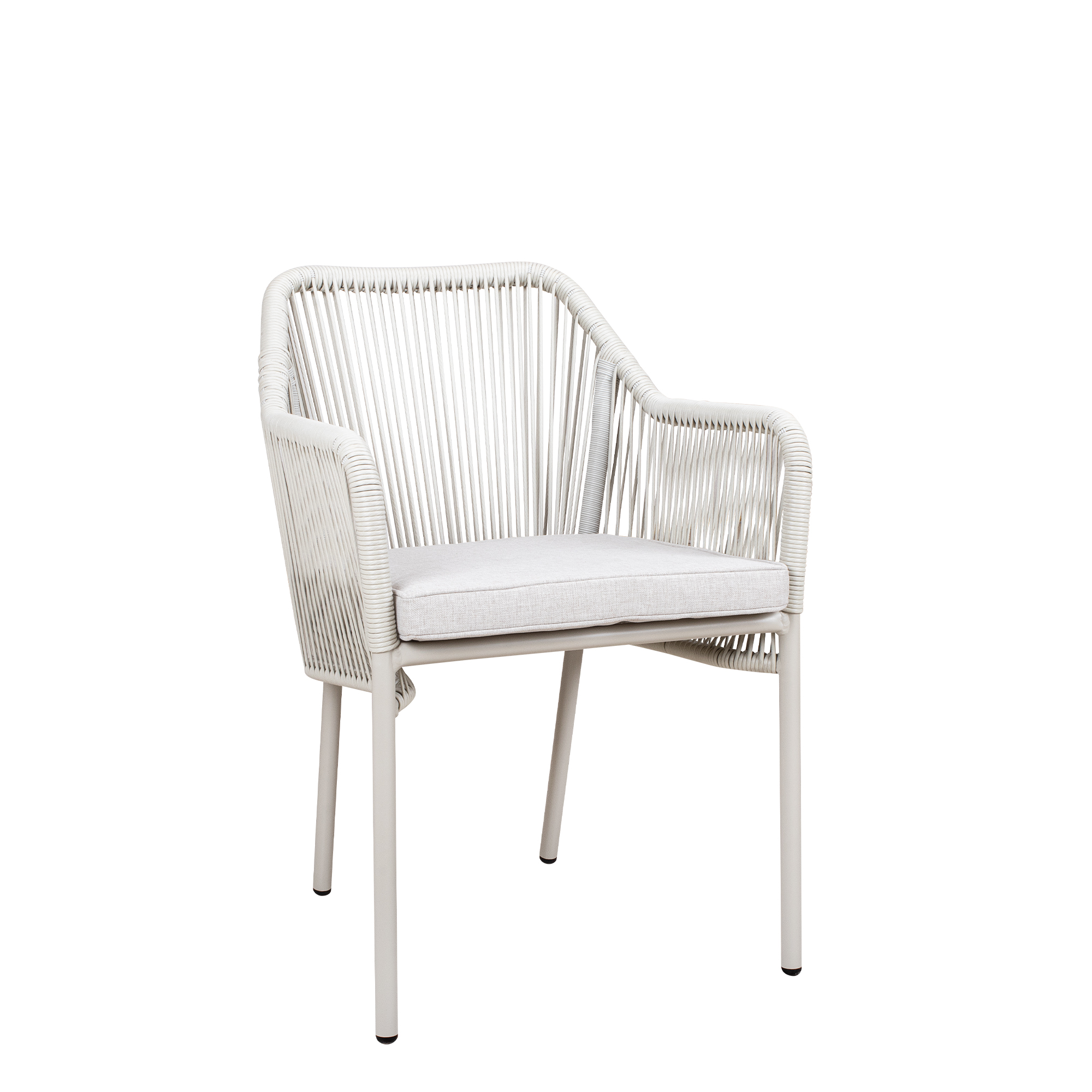 Baleris Greige Outdoorstuhl mit Armlehnen und Geflecht – Vorderansicht