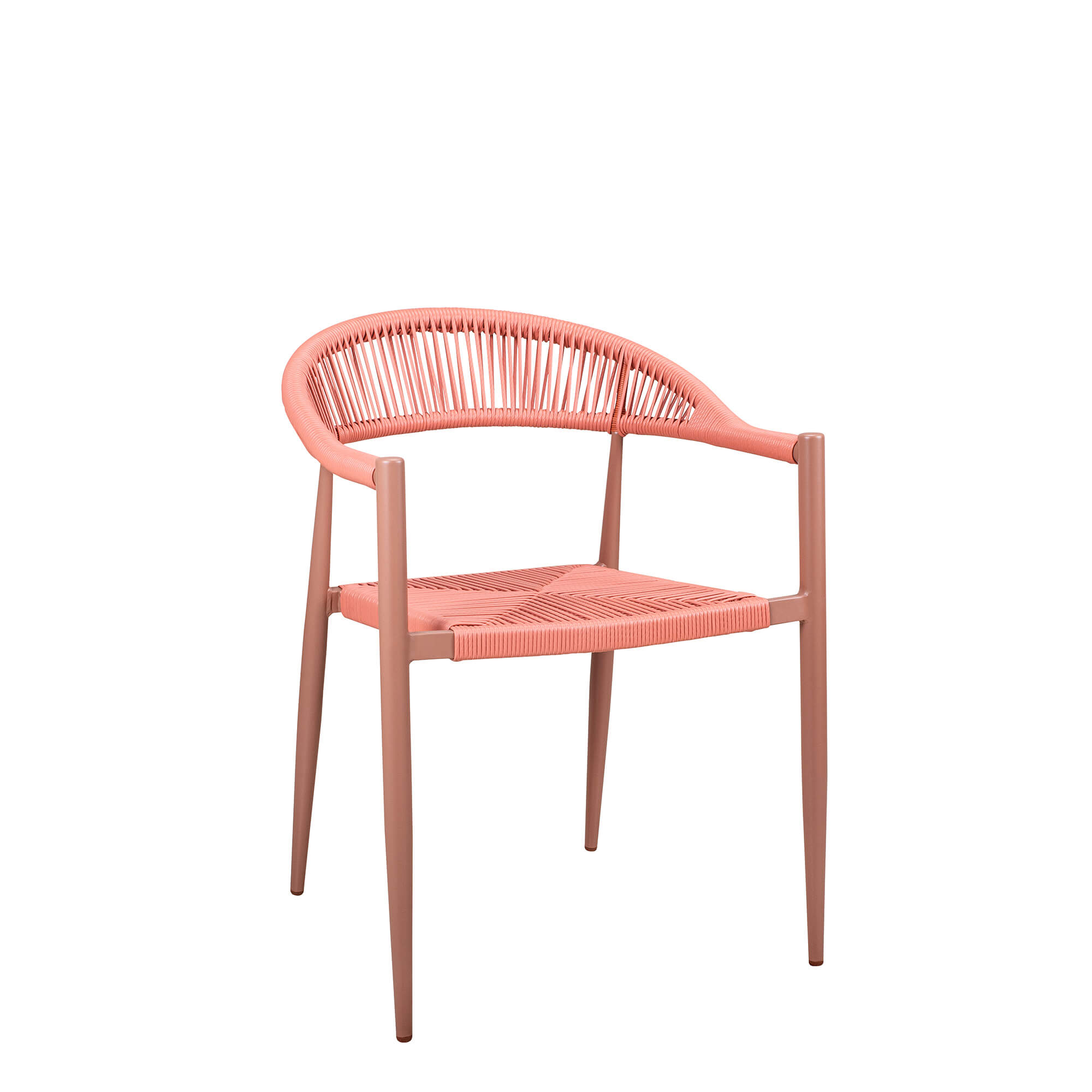 Spidano-X Coral-Coral Outdoorstuhl mit Rücken- und Armlehne mit Korallfarbenen Flechtmuster- Vorderansicht