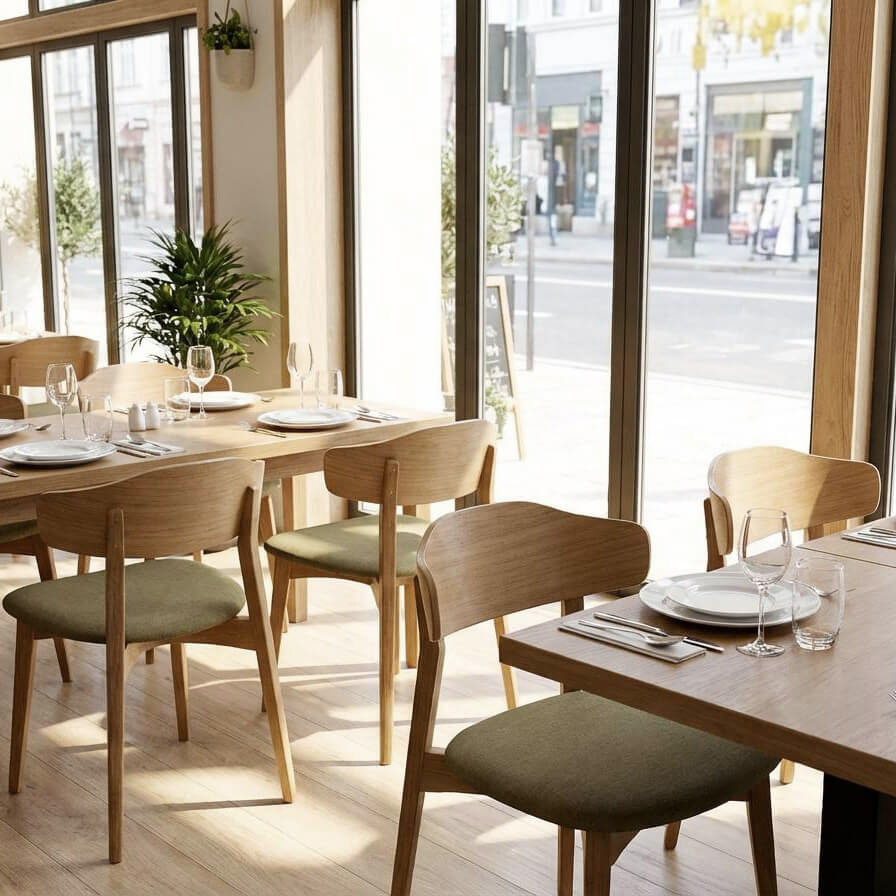 Kani P Eiche Indoorstuhl mit Polsterung – Milieubild Restaurant