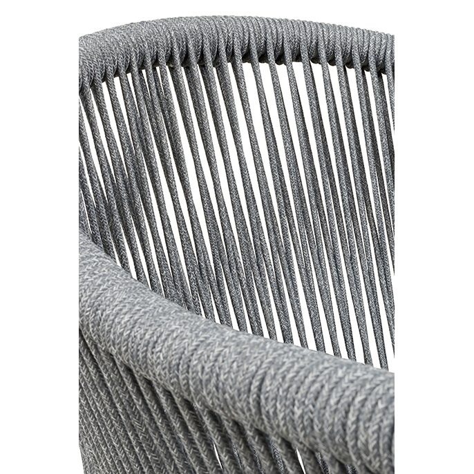 Ramila-RR Light Grey Terrassenstuhl mit beigem Aluminiumgestell und Textilen-Rücken, stapelbar und wetterfest für Gastronomie Detailansicht Geflecht