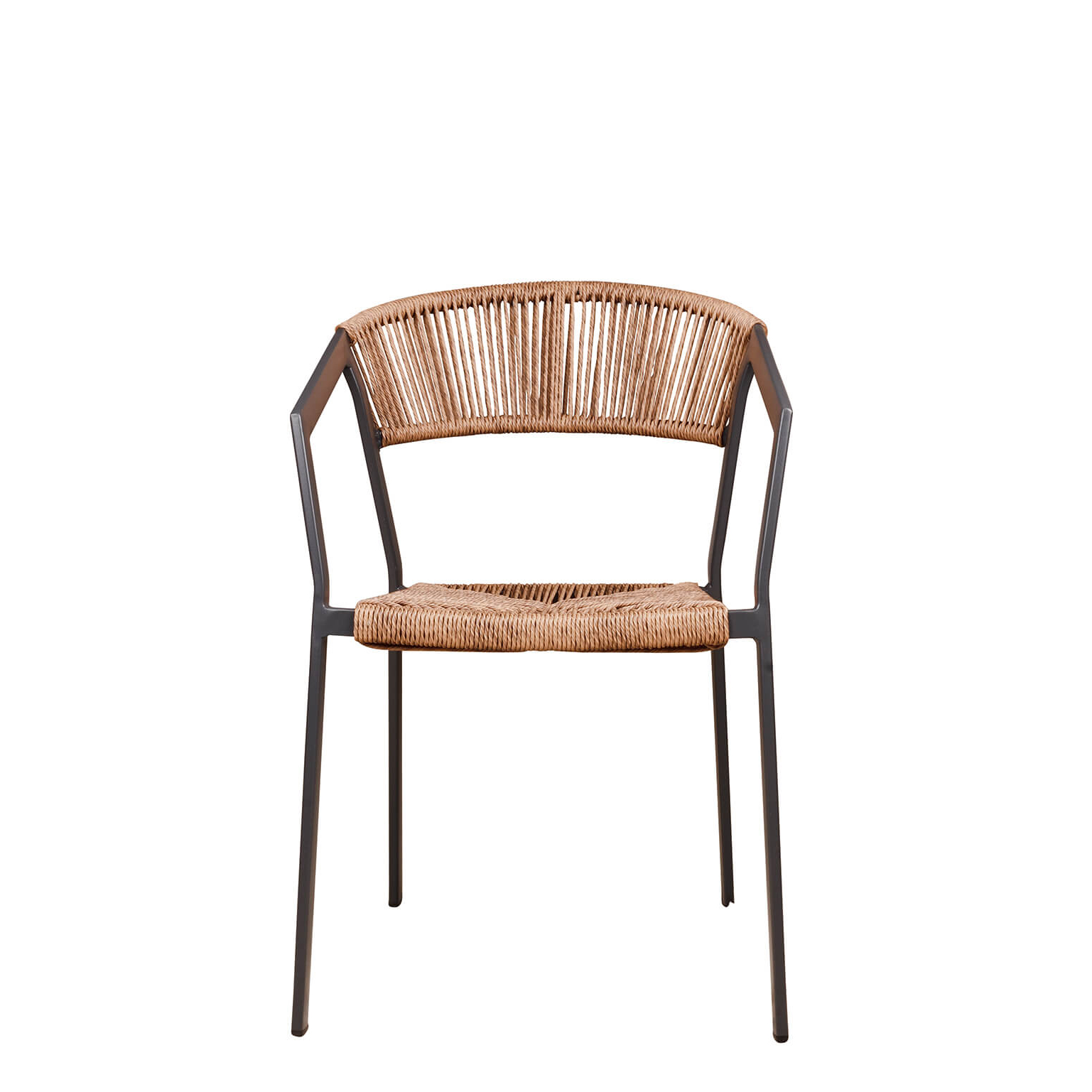 Outdoorstuhl Sponto-X Natur von vorne – wetterfestes Geflecht und stabiles Aluminiumgestell in Anthrazit