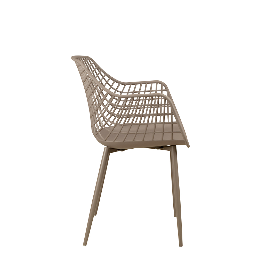 Foma-1692 Taupe Outdoorstuhl mit Armlehnen – Seitenansicht