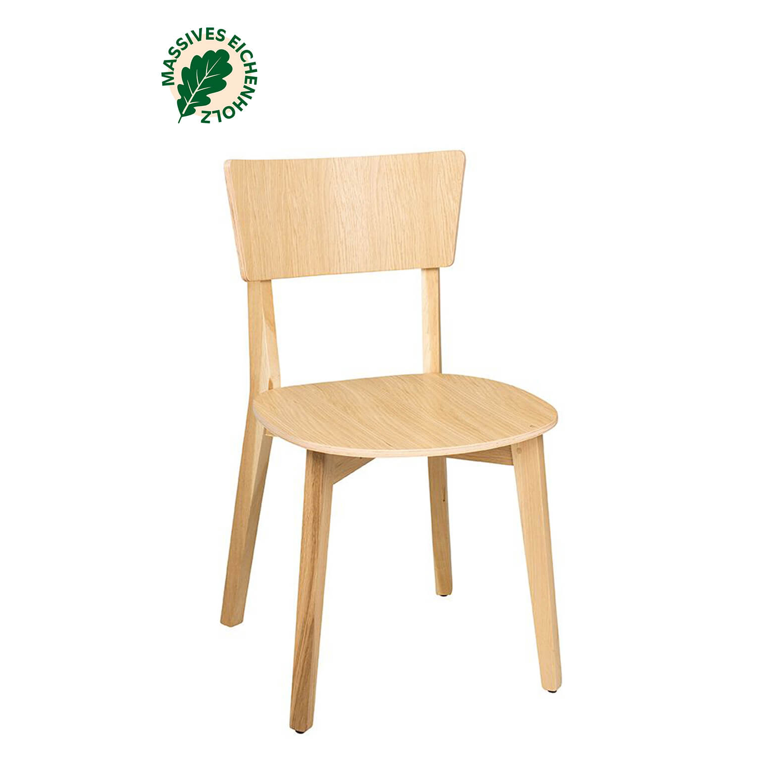 Holzstuhl Dimoni Eiche – Holzstuhl mit massivem Eichen­gestell und gerundeter Schichtholz­schale