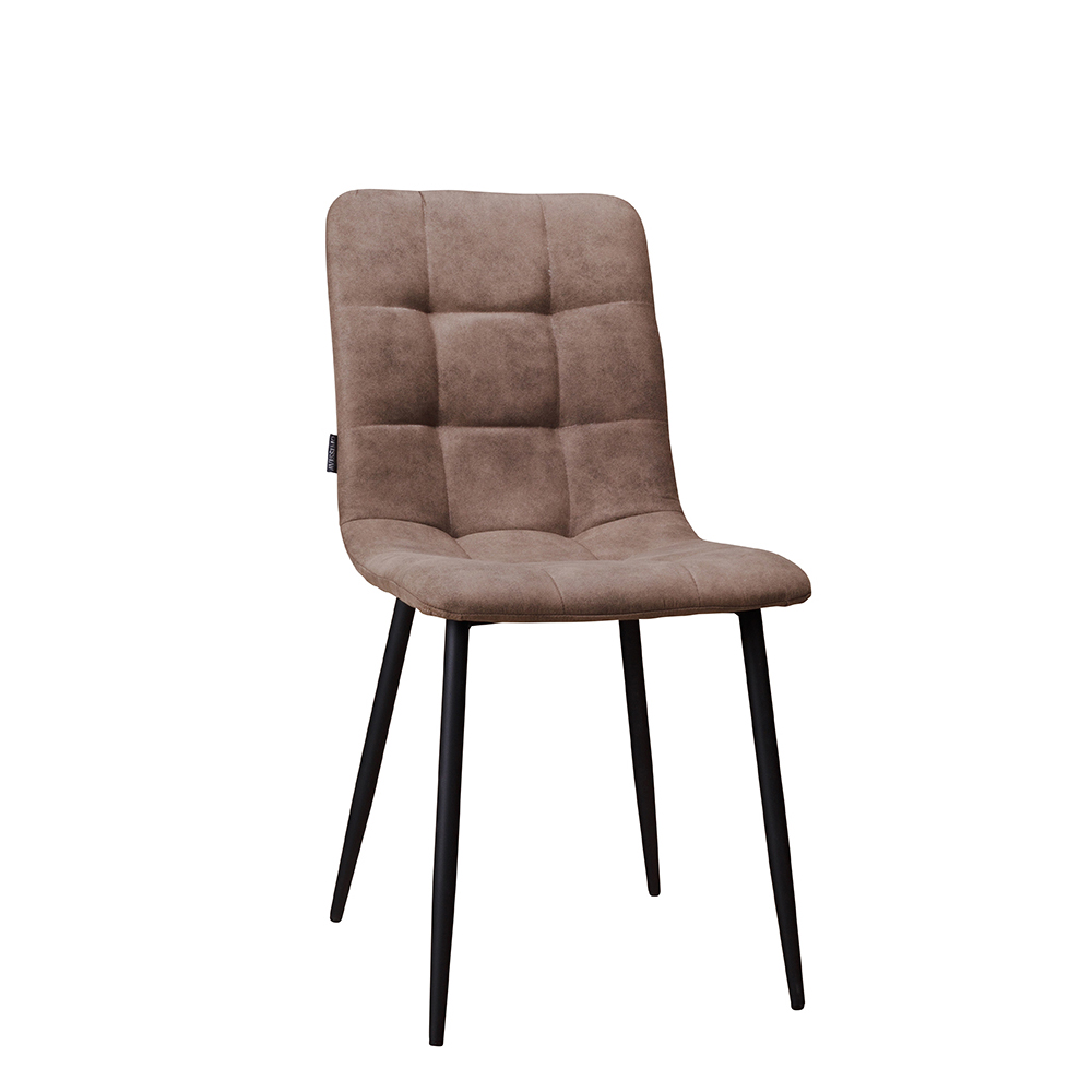 Polsterstuhl Derri Cowboy-808 – brauner Stuhl mit Kassettensteppung und schwarzem Metallgestell für Gastronomie