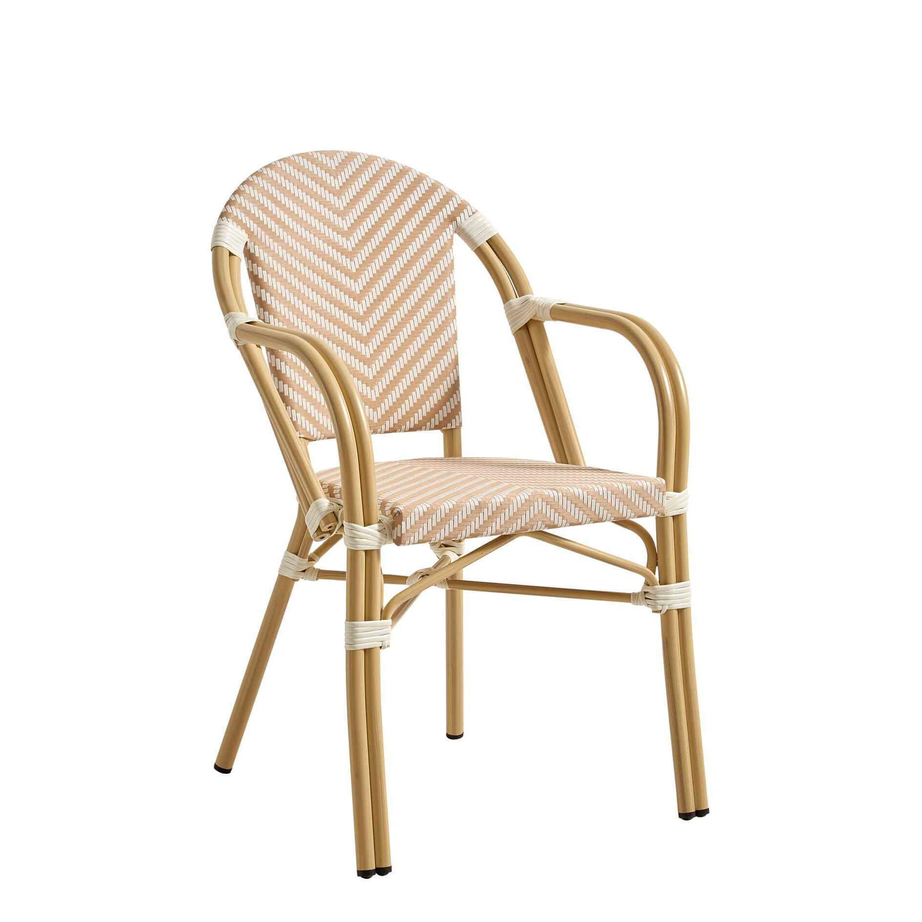 terrassenstuehle_gastronomie_zypern_arm_cream_white_vorne Zypern Arm Cream White Outdoorstuhl mit Armlehnen und Flechtmuster in Rattan-Optik – Vorderansicht