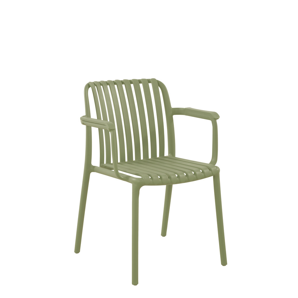 Restaurant_Kunststoffstuhl_Outdoor_FOMA-1819-moss-green_mont Stapelbarer Kunststoffstuhl FOMA-1819 in Moss Green – Outdoorstuhl für Gastronomie und professionelle Außennutzung