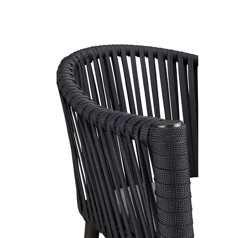 Outdoor-Barhocker Ramila-Bar Dark Grey mit Aluminiumgestell und grauem Sitzkissen Detailansicht Rücken