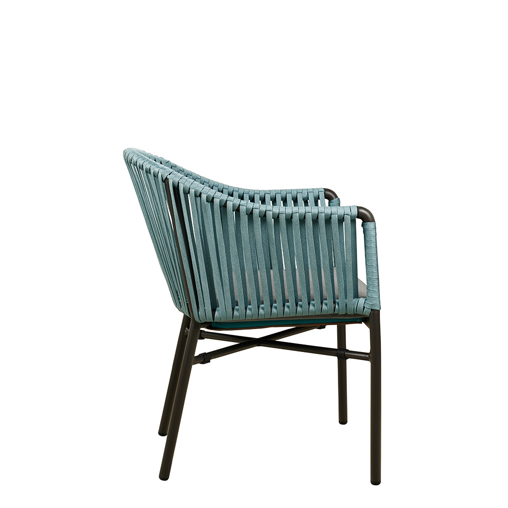 Ramila-48 Tiffany Terrassenstuhl mit beigem Aluminiumgestell und Textilen-Rücken, stapelbar und wetterfest für Gastronomie Seitenansicht