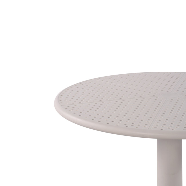 Runder Kunststoff-Gastronomietisch FOMA-T100 in Hellgrau mit stabilem 4-Fuß-Gestell