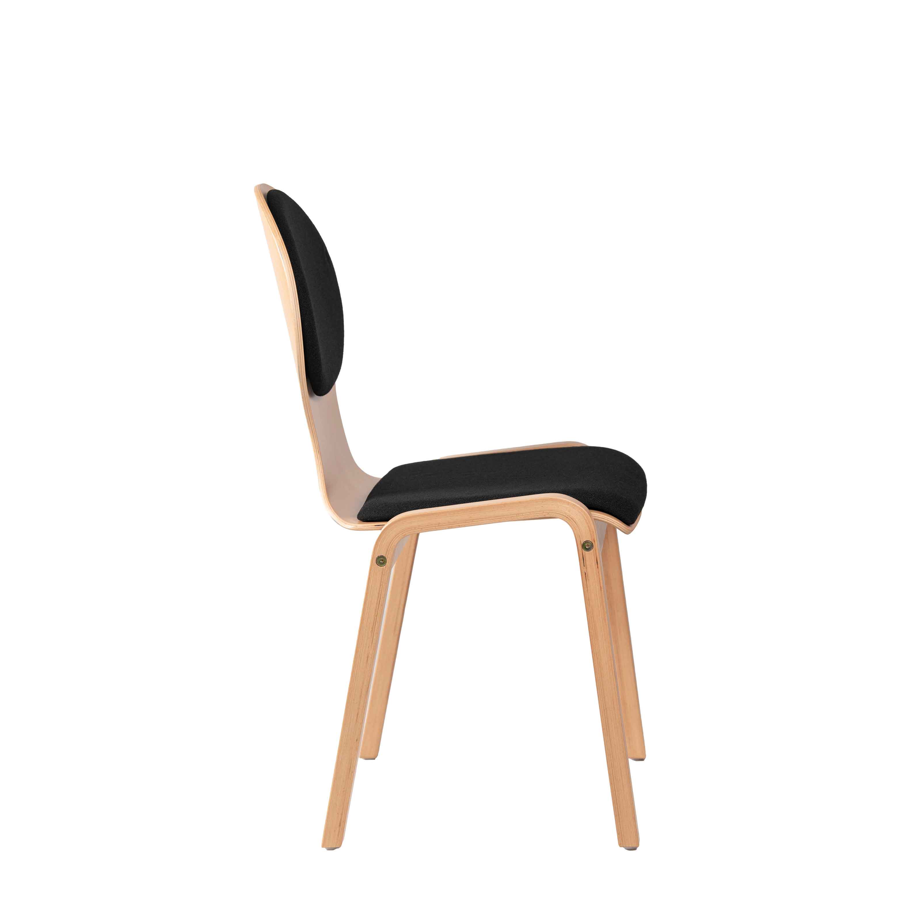 Konferenzstuhl Eruno 120 W mit gepolsterter runder Rückenlehne und Sitzfläche aus Buchenholz – Seitenansicht