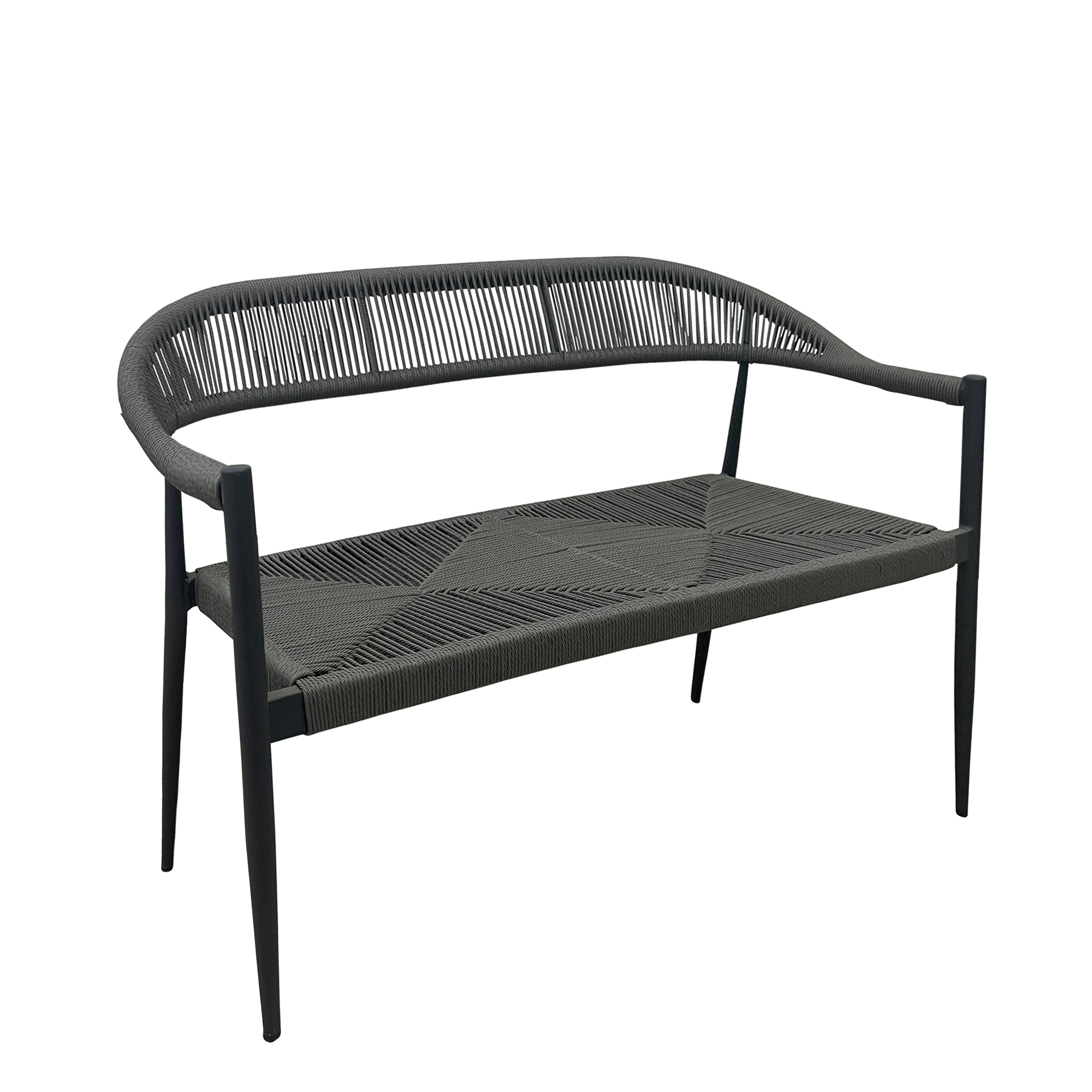 Spidano-X Duo Grey Outdoorbank mit Armlehnen und Flechtmuster – Vorderansicht