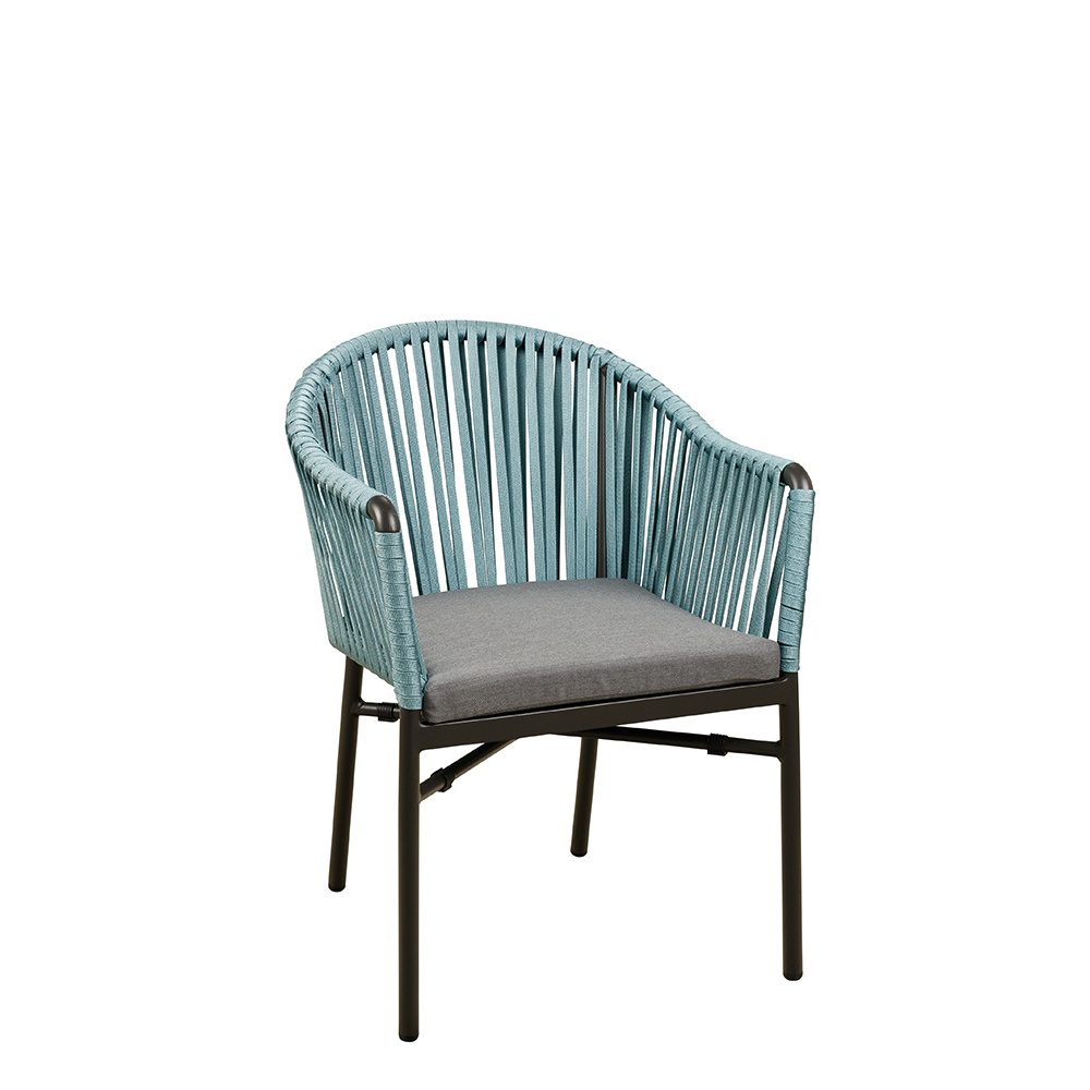 Ramila-48 Tiffany Terrassenstuhl mit beigem Aluminiumgestell und Textilen-Rücken, stapelbar und wetterfest für Gastronomie