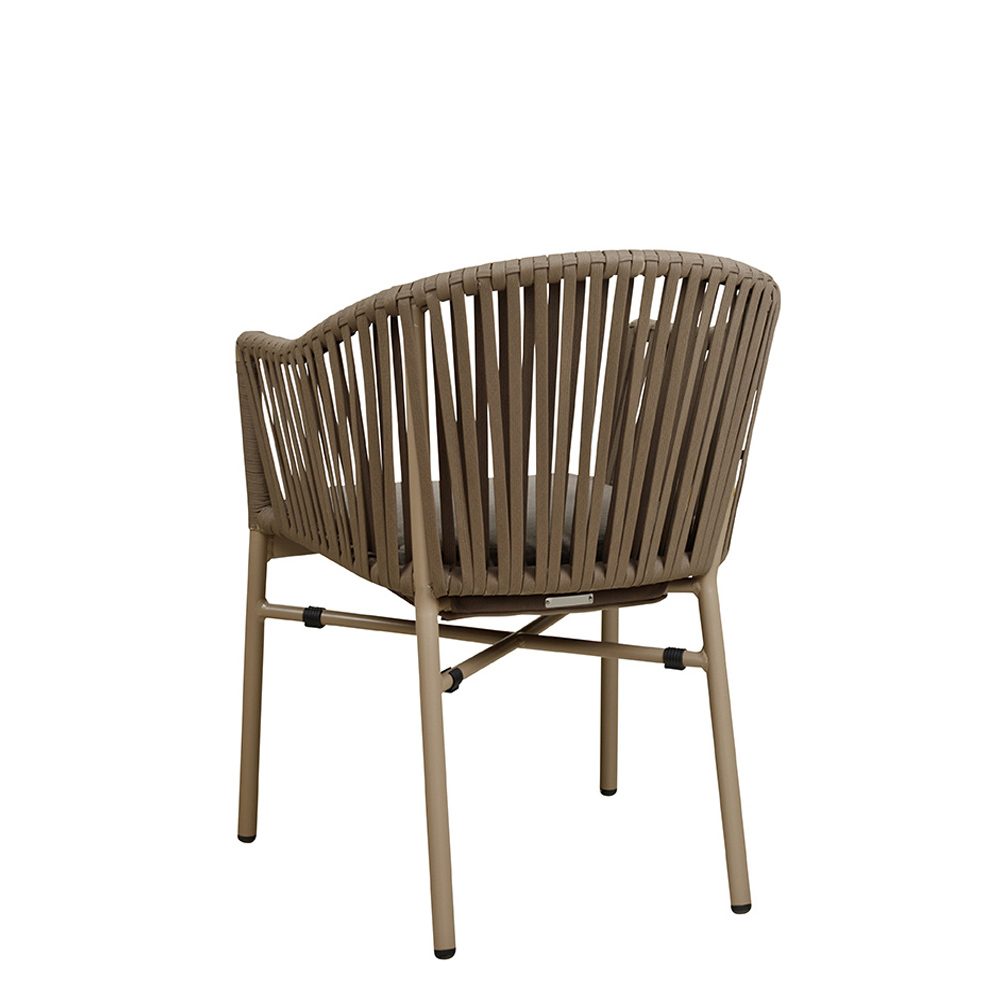 Ramila-48 Brown Terrassenstuhl mit beigem Aluminiumgestell und Textilen-Rücken, stapelbar und wetterfest für Gastronomie Rückansicht