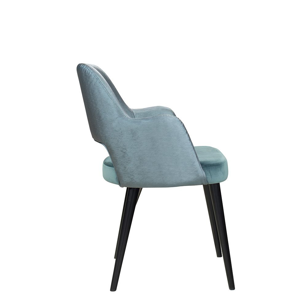 Polsterstuhl Gastronomie Sona 200 Arm: Beizton:Schwarz / Bezug Sitz: Riviera-87 / Bezug Rücken: Mercader bambu oltramare_Seitenansicht