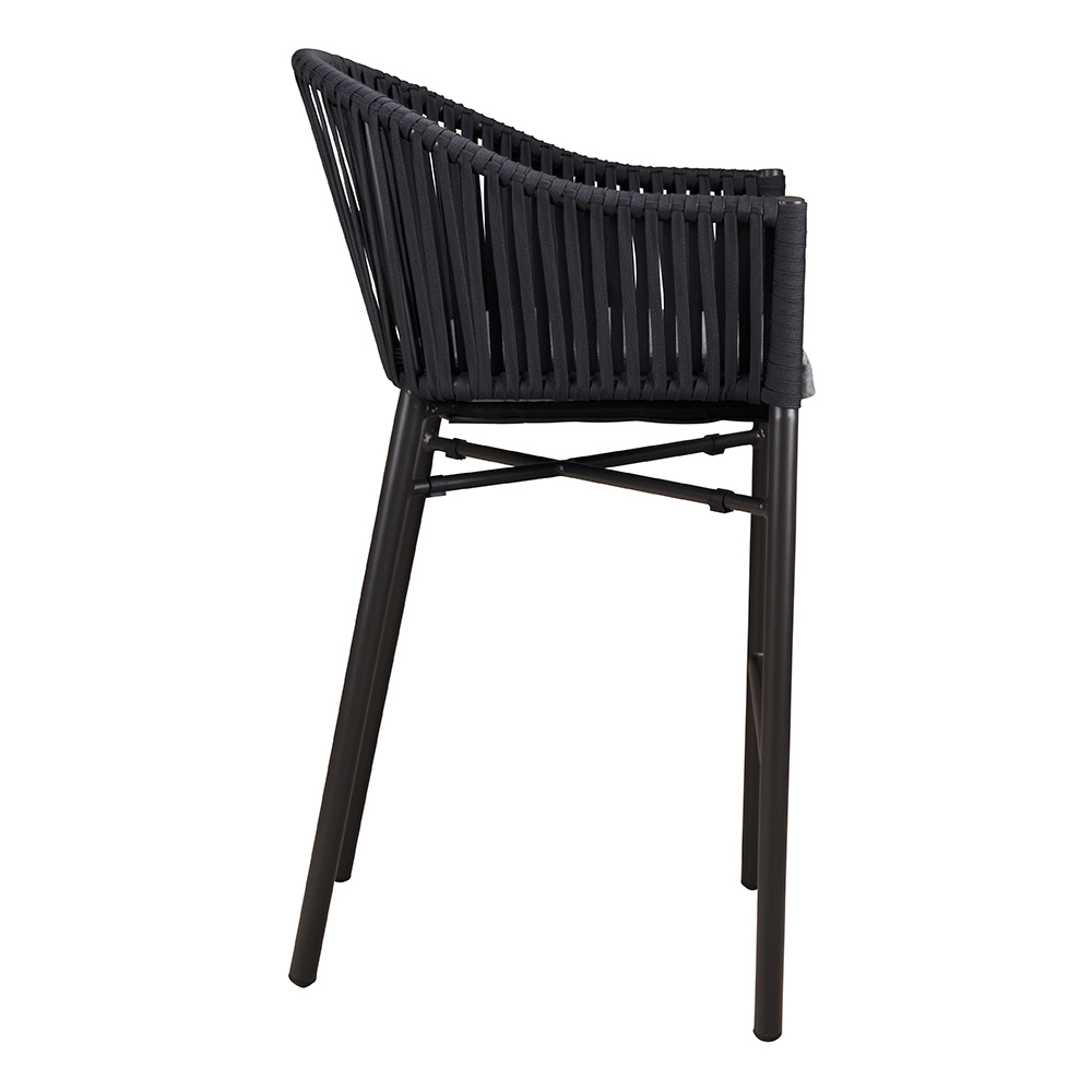 Outdoor-Barhocker Ramila-Bar Dark Grey mit Aluminiumgestell und grauem Sitzkissen Seitenansicht